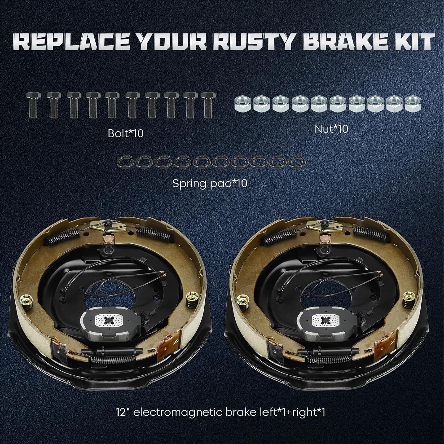 Youxmoto Electric Trailer Brake Assembly 12" X 2" (1 Right + 1 Left), for 5,200 lbs., 6,000 lbs., and 7,000 lbs Trailer Axles Trailer Brakes kit. 1 Pair