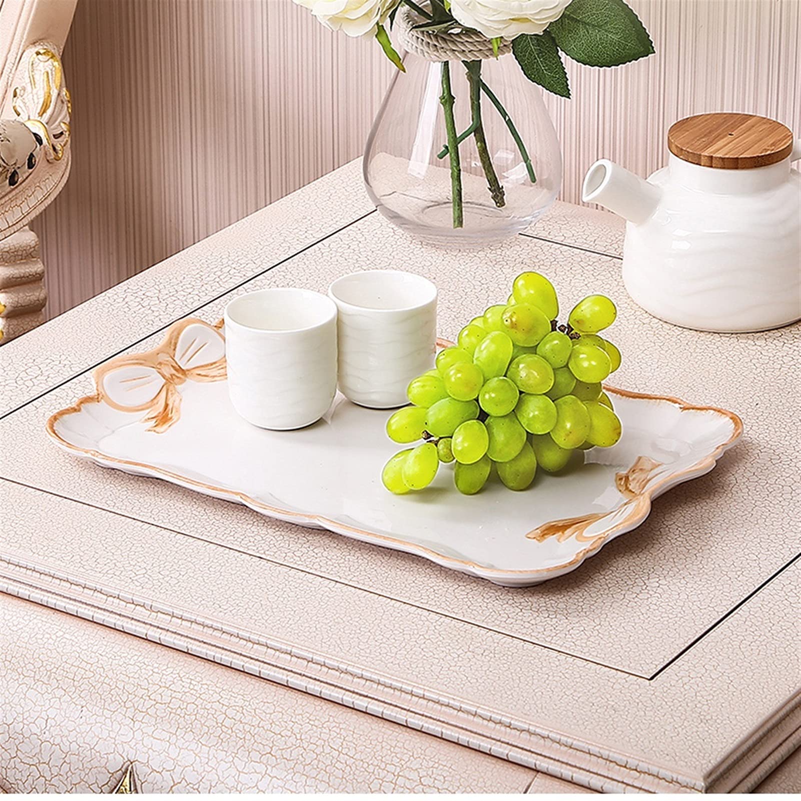 Vassoi/vassoio da portata Cassetto rettangolare domestico Cassetto di frutta Cassetta di frutta addensata Tazza d'acqua Melaminico Piatto Melaminico Set di tè bianco piatto piatto piatto Vassoio/vasso