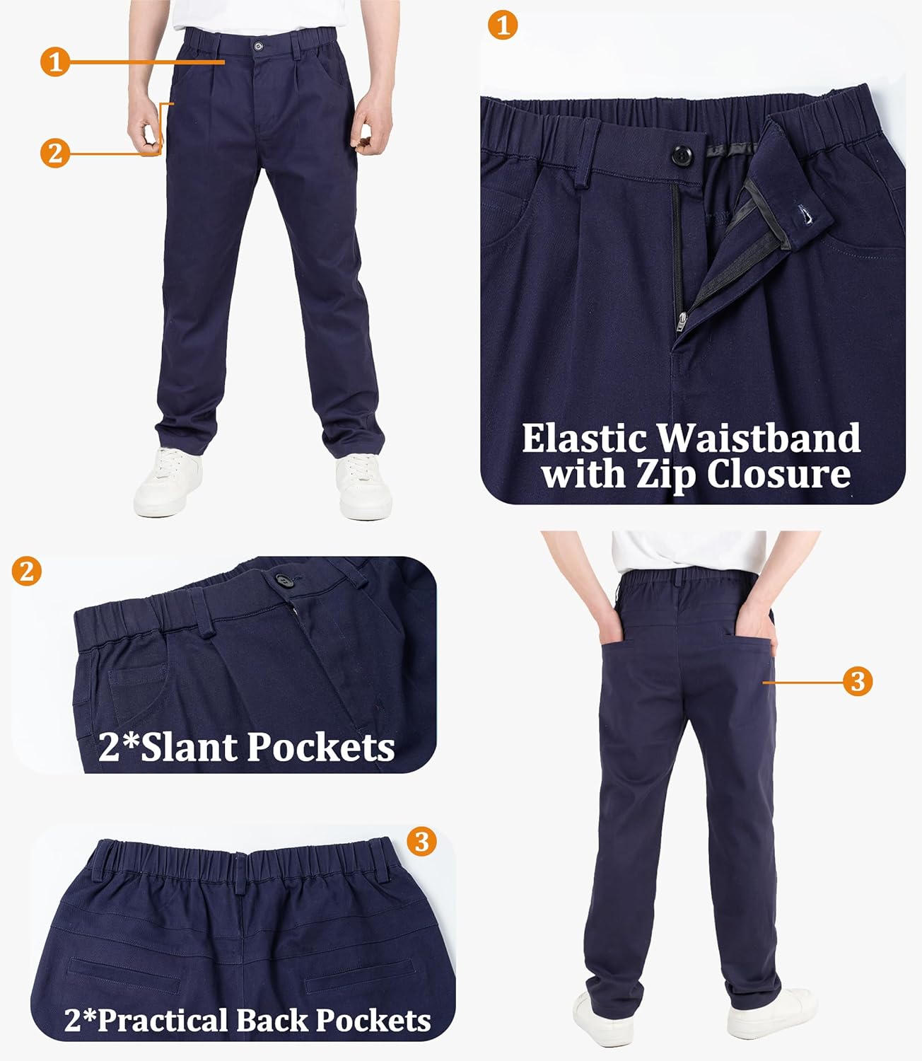 CAMLAKEE Boys' Pleated Dress Pants Kids Elastic Waist Twill Straight Leg School Uniform Pants - Image 4