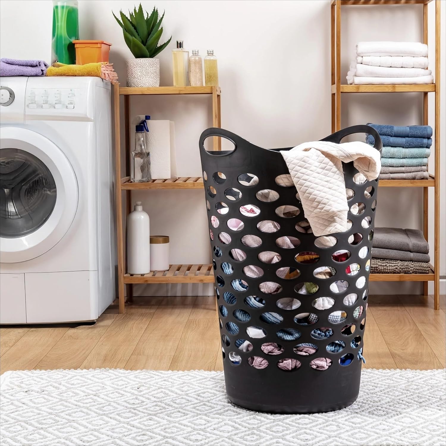 Flex Carrying Handles Laundry Hamper, Black