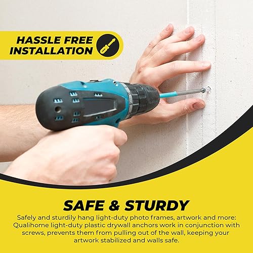 Vista 32 de Qualihome Anclajes de plástico ligero acanalado de calidad prémium para paredes huecas, kit de anclaje para colgar en la pared para imágenes, obras