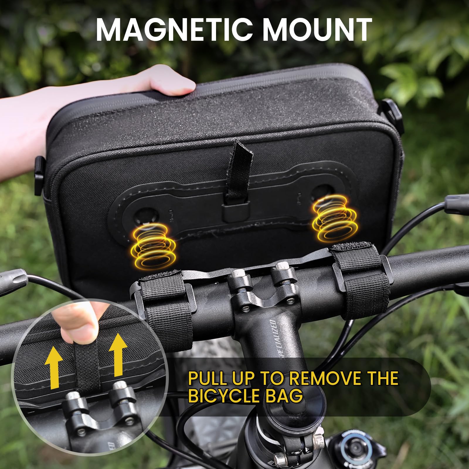 GXCROR Borsa da manubrio da 3 l, per bicicletta, con supporto magnetico, per manubrio, per bicicletta