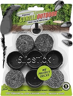 Don't Scratch Your Deck Gorilla Outdoor 1-1/2 Inch Patio Furniture Feet Caps (8 Pack) Floor Protecting Replacement Feet Glides for Metal Outdoor Furniture & Indoor, Weatherproof Berber Sliders
