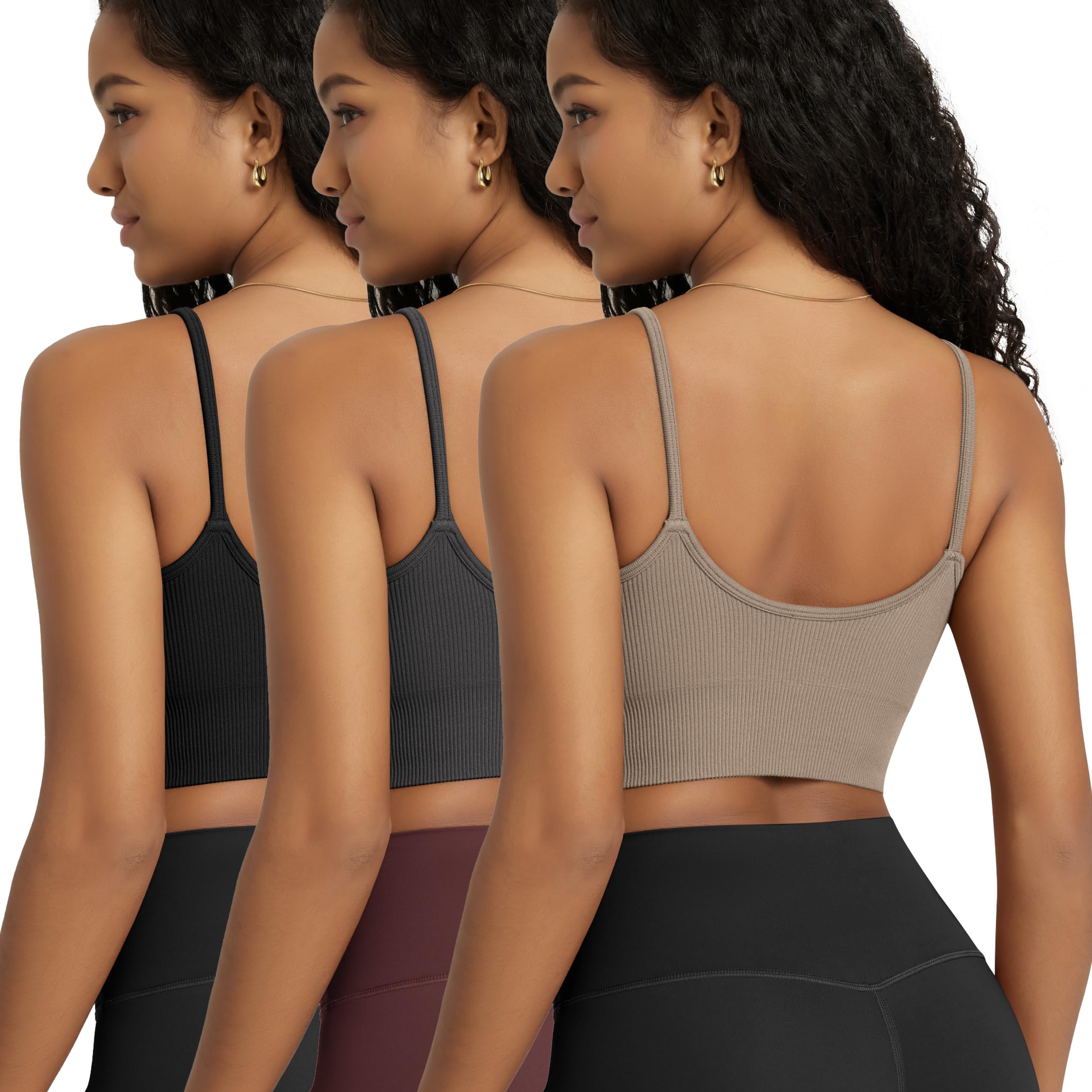 ODODOS Seamless Sports Bra for Women Ribbed Camisoles Non Padding Yoga Bra Crop Tank Tops