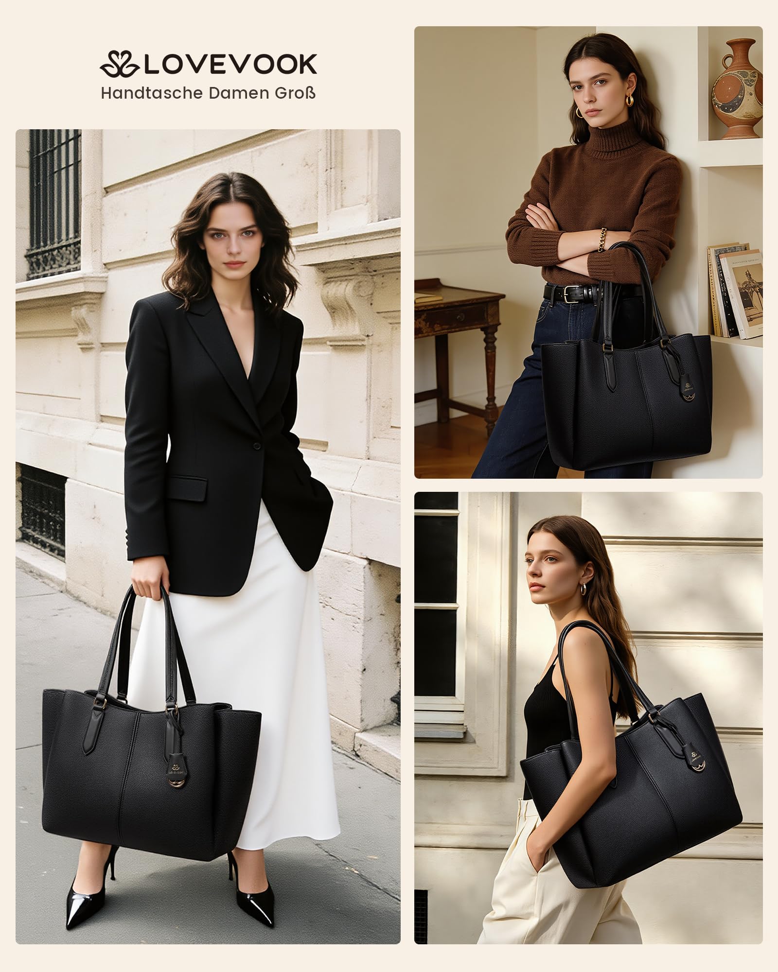 LOVEVOOK Handtasche Damen Groß, Laptoptasche, Uni & Shopper Tasche | PU Leder Arbeitstasche, Elegant Schultasche, Lehrertasche, Aktentasche, Business Taschen, Tote Bag für Büro, Schule & Reise