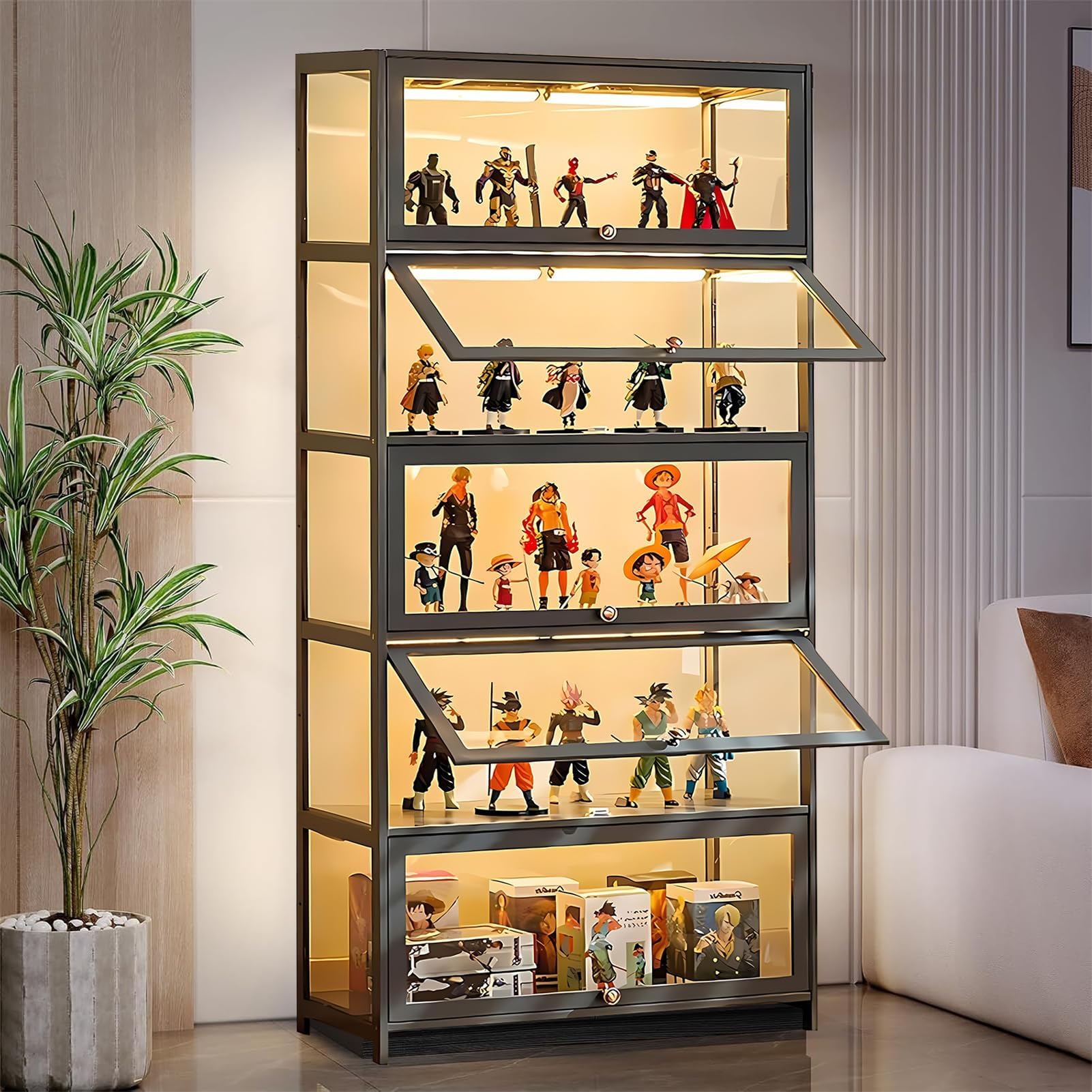 Curio Display Cabinet with Glass Door, Large Capacity Storage Cabinet Collectibles Toy Organizers Rack & Display Shelf, Kids Bookshelf and Bookcase for Playroom