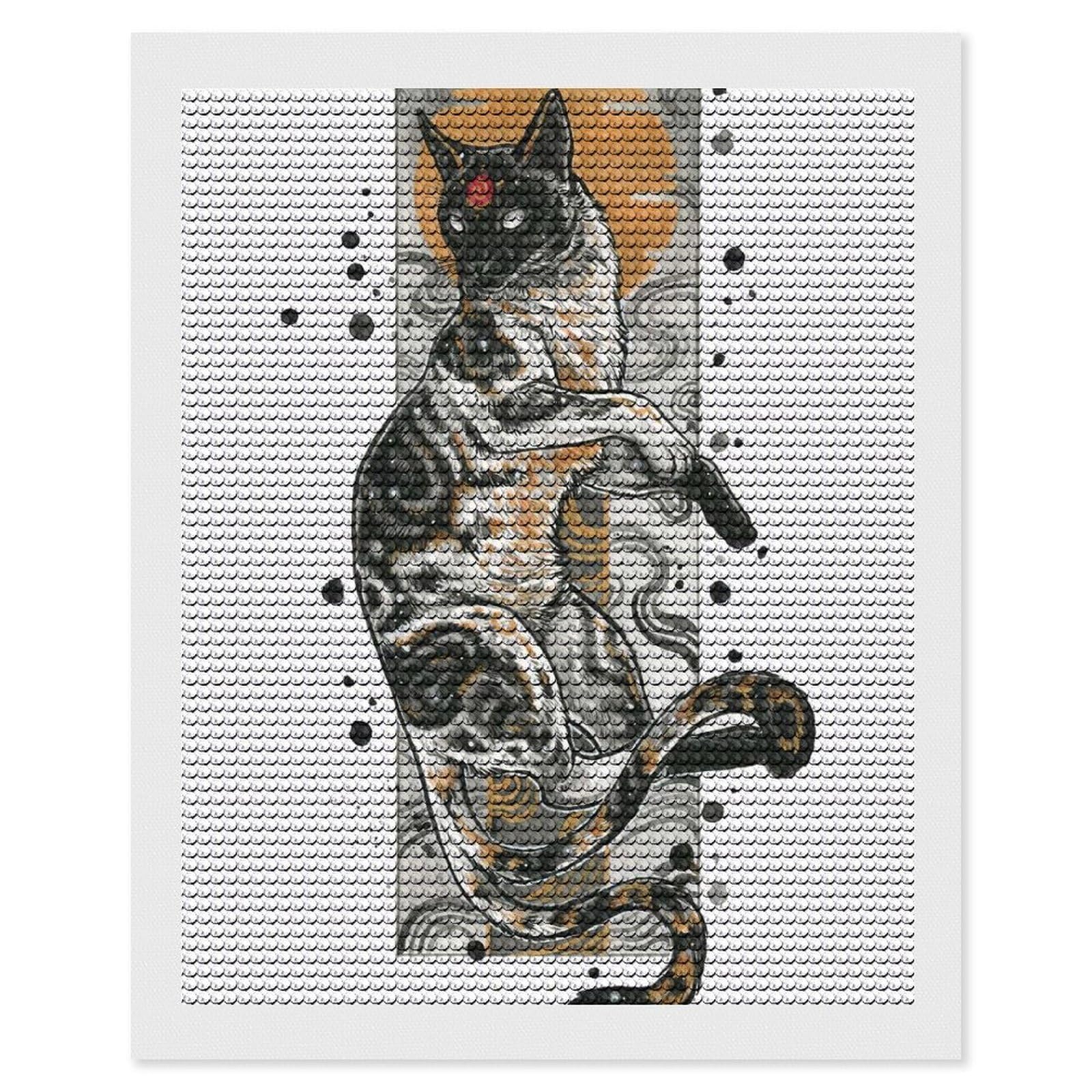 Junmoney Nekomata Crystal Diamond Art Kit 16"x20", Stress Relief Craft, Decorative Artwork, Vintage Style Decor, Birthday Gift