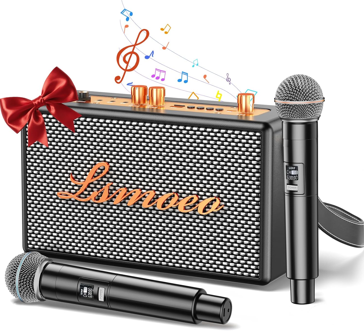 Karaoke Machine for Adults,2 Wireless Microphones for Karaoke Speaker, Portable Microphone and Speaker Support Four-Channel Microphone Expansion for Home Party,Picnic,Car,Indoor/Vintage Gifts Black