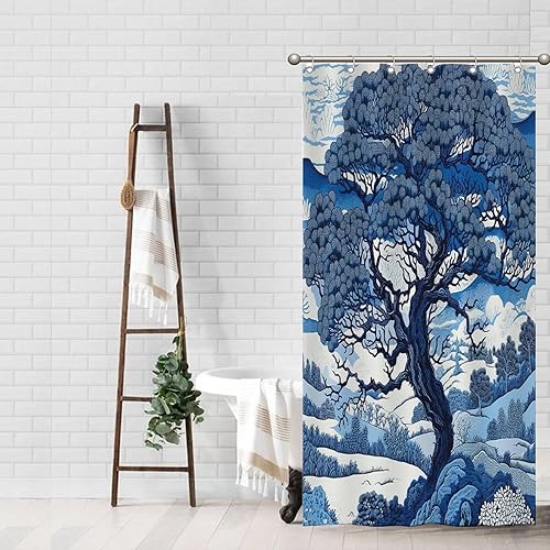 Miniatura 200 de Cortinas de ducha de baño con ganchos, 72 x 92 pulgadas, cortina de ducha de tela impermeable con diseño de flores y pájaros, cortina de ducha