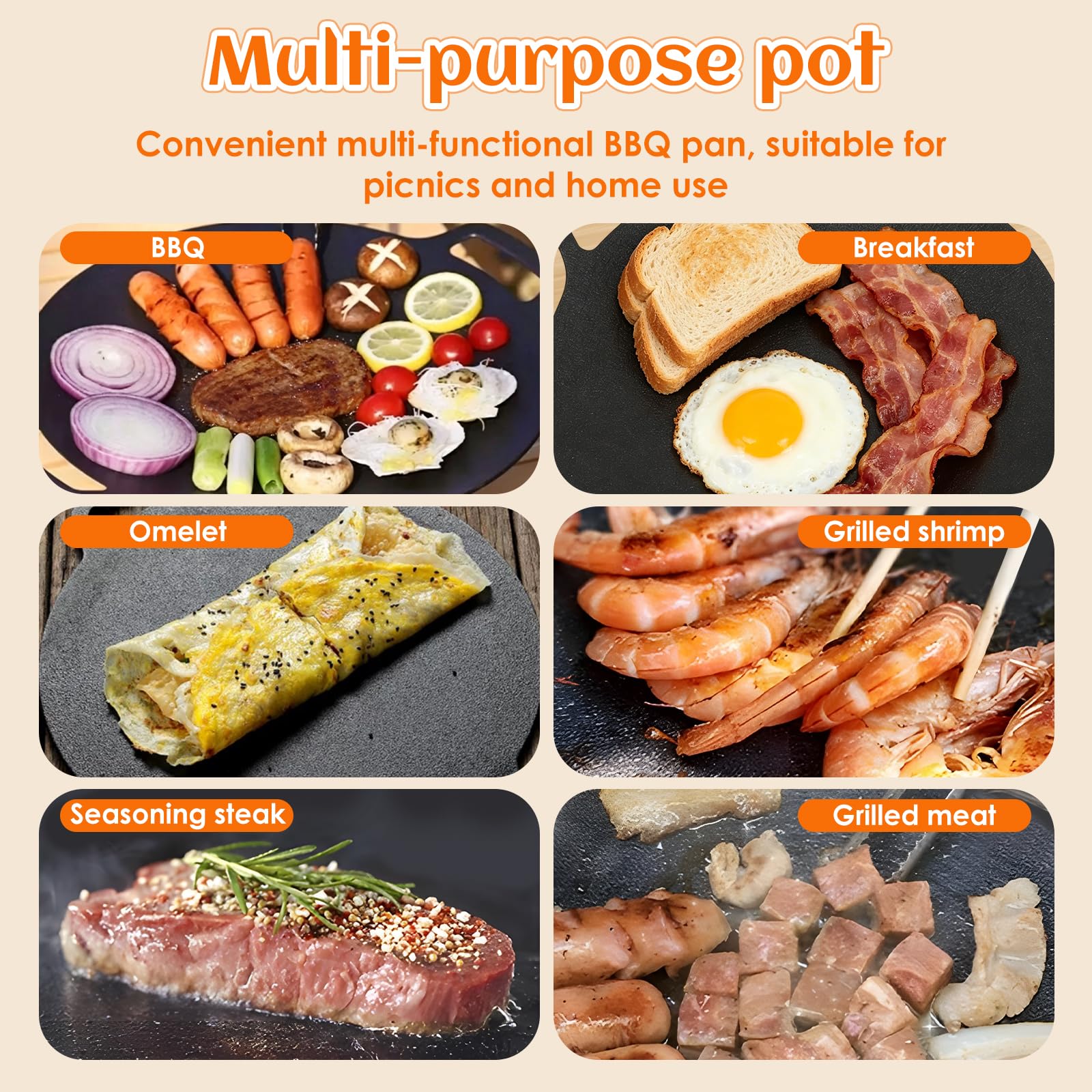 Padella per Barbecue Coreana, Padella per Barbecue Rotonda Premium, Piastra Antiaderente per Fornelli a Gas, Feste in Campeggio All'aperto(33cm)