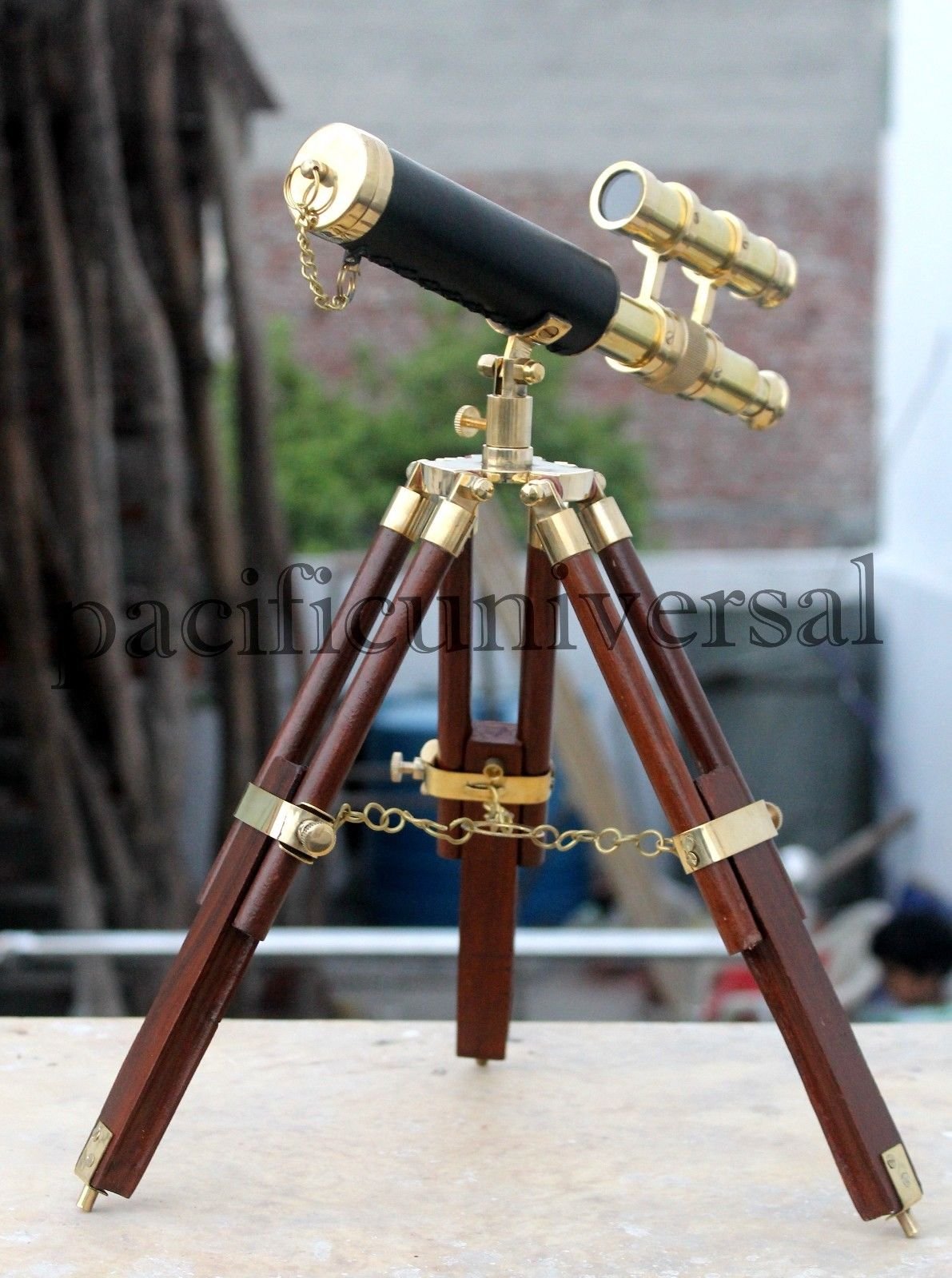 Mahira Nautical Antique Brass Leather Telescope Nautical with Stand Wooden Tripod Vintage Gift B