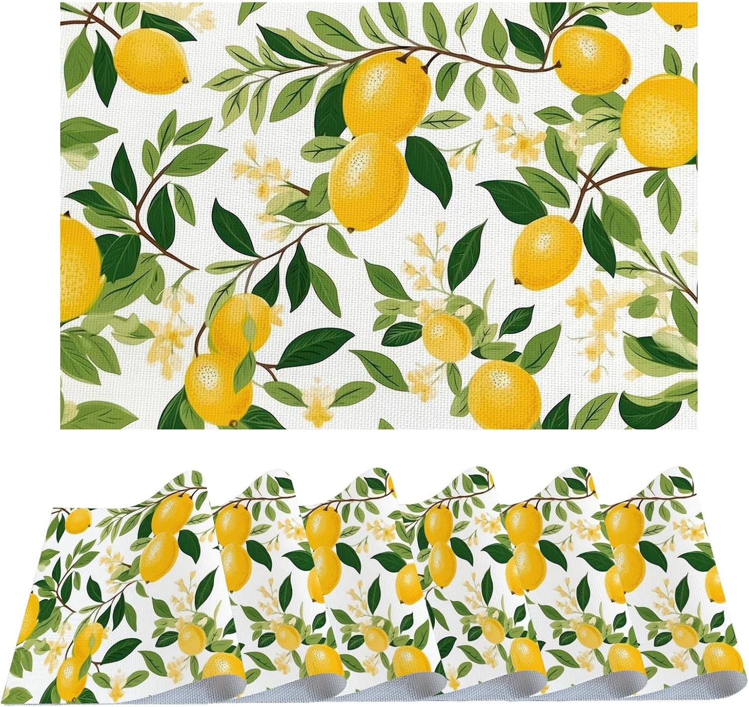 Table Placemats Set of 6,Washable Wipeable PVC Vinyl Woven,Heat Resistant Placemats for Dining Tables,11.7x17.5 Inch Place Mats Indoor Set of 6,Fruit Lemon