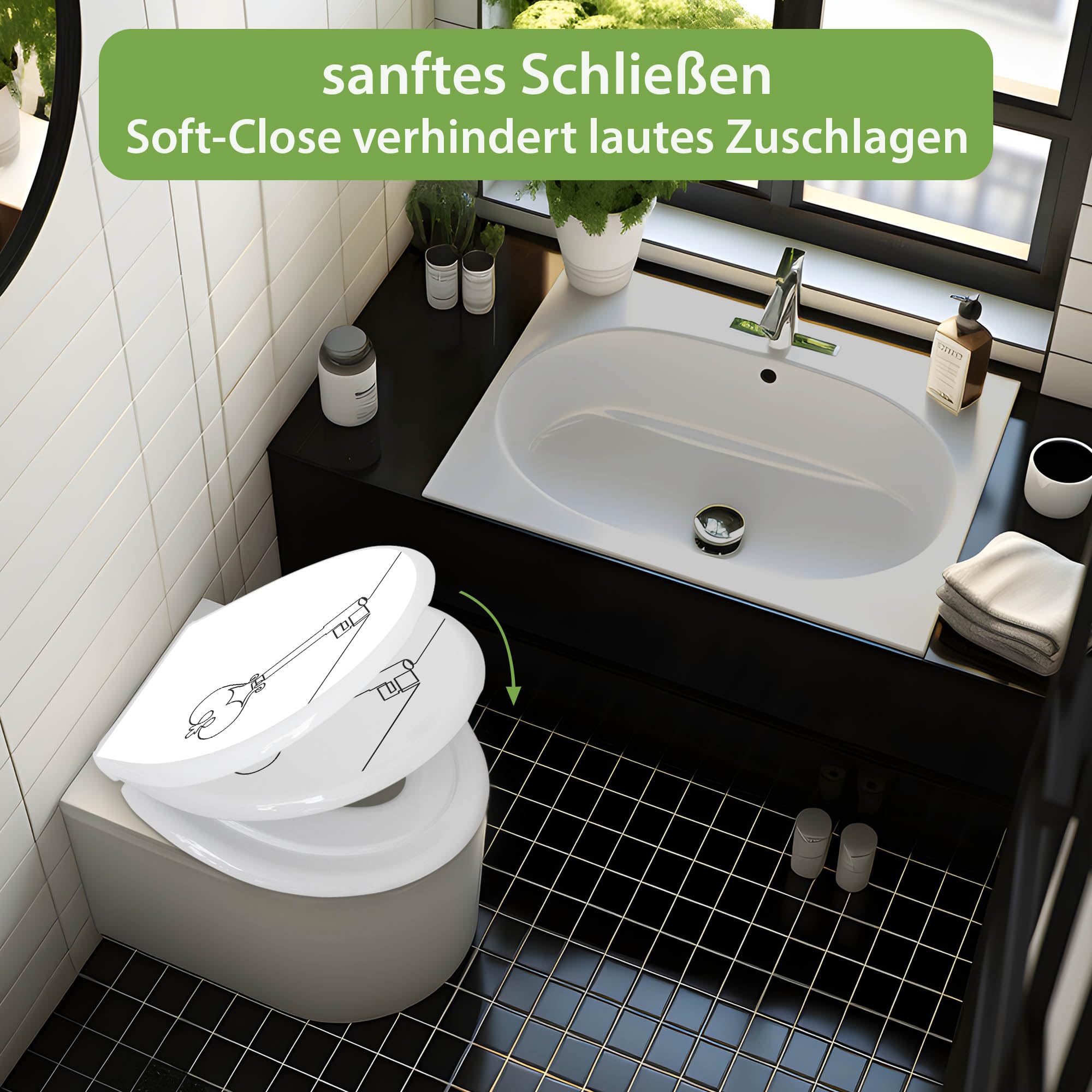 banjado Familien WC Sitz mit Absenkautomatik 44,9x37,1cm - Klobrille mit Kindersitz aus hochwertigem Polypropylen - Toilettendeckel mit Kinder Toilettensitz integriert - Motiv Hausherrin Schlüssel 2