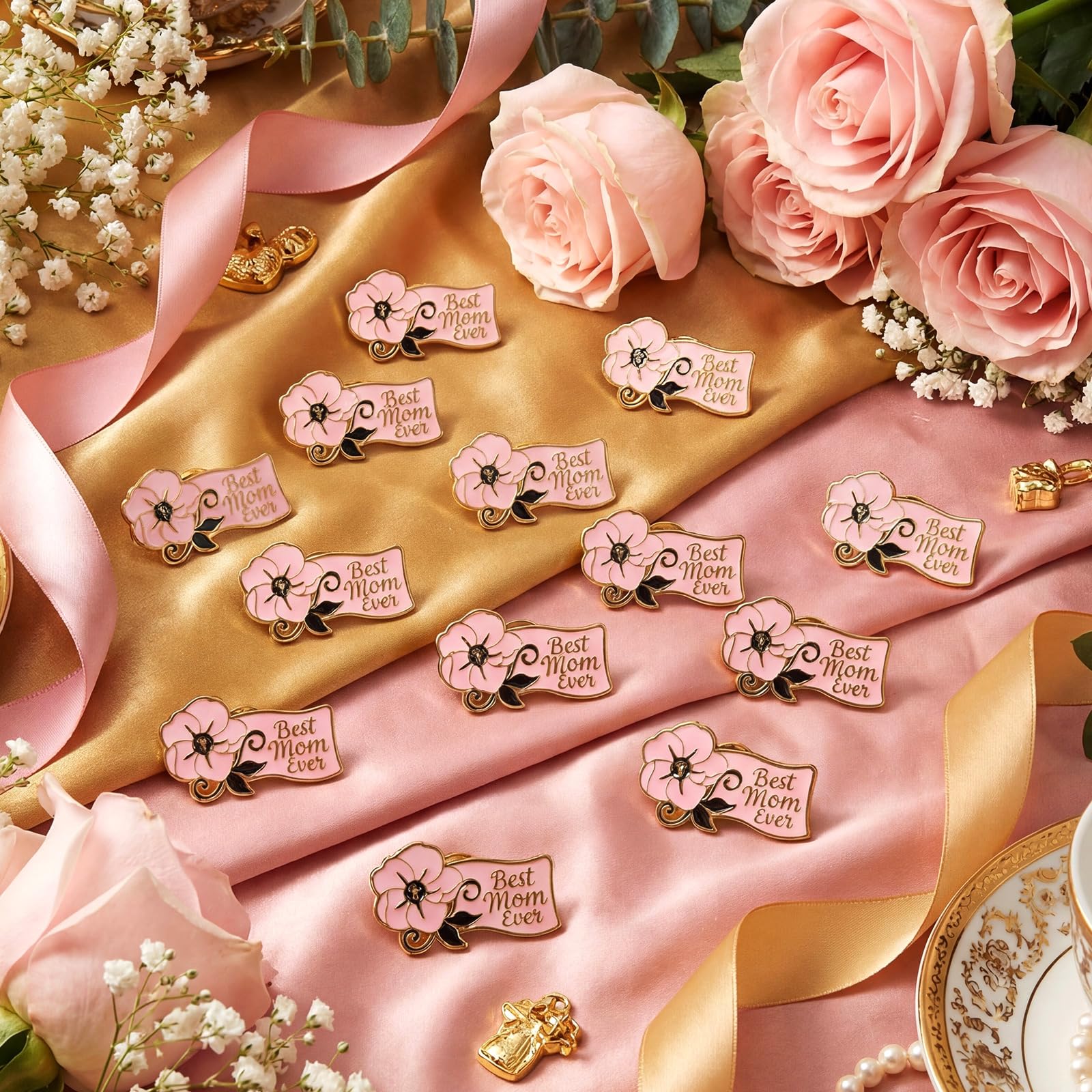 Tondiamo Broches de flores rosas para mujer, regalos para el día de la madre, regalo a granel para la iglesia y la madre, broche de solapa esmaltado, bonito accesorio de vestido para el día de la