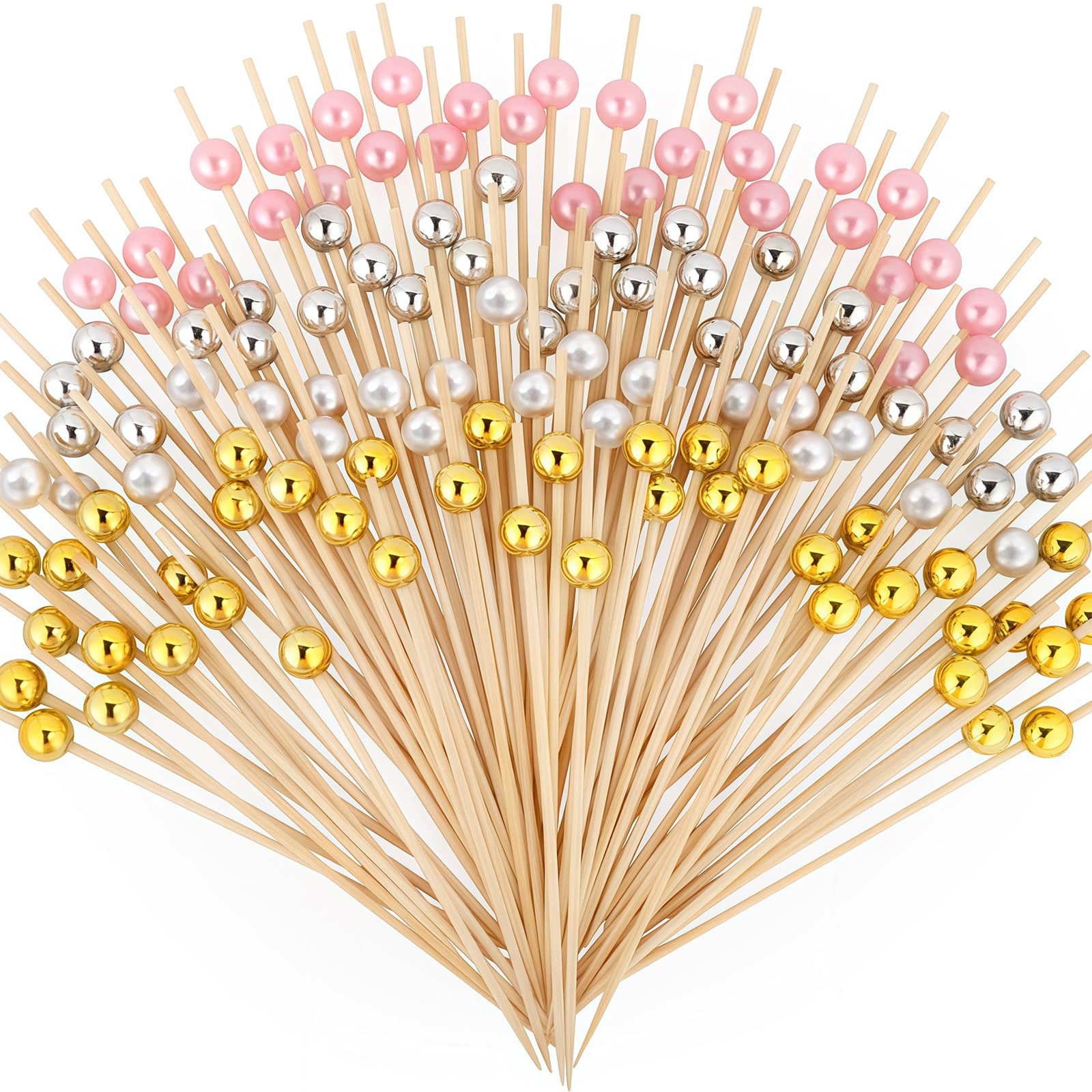 AstraGlam 200 Cocktail Picks, Cocktail Sticks, Decorative Pearl Fancy Toothpicks for Appetizers, 12CM Long Bamboo Skewers Wood Garnish Sticks for Food Drink Fruit Party Charcuterie Accessories