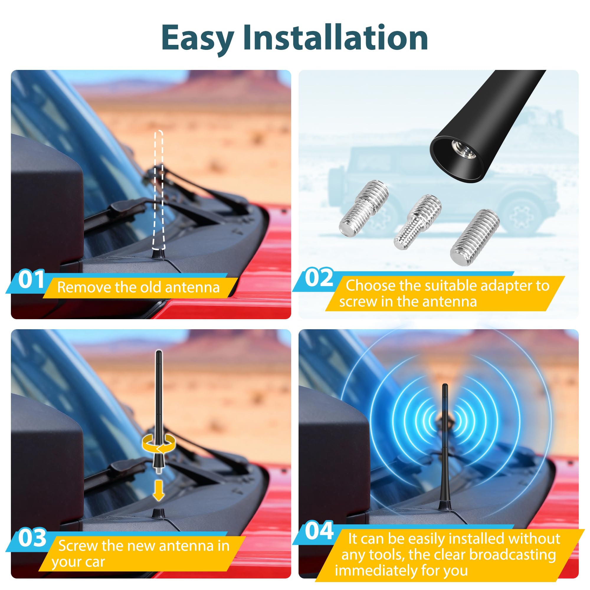 Sostituzione dell'antenna aerea di auto universale Tuolnk, antenna AM/FM con viti M4 M5 M6 7inch (18 cm)