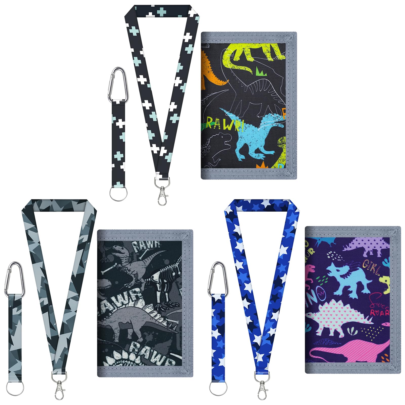 PLUSHCEWT Dinozaur dziecięcy portfel, wodoodporny portfel z zamkiem błyskawicznym Trifold, oryginalny portfel dla chłopców i dziewcząt, prezenty urodzinowe dla dzieci od 4 do 18, B, as shown