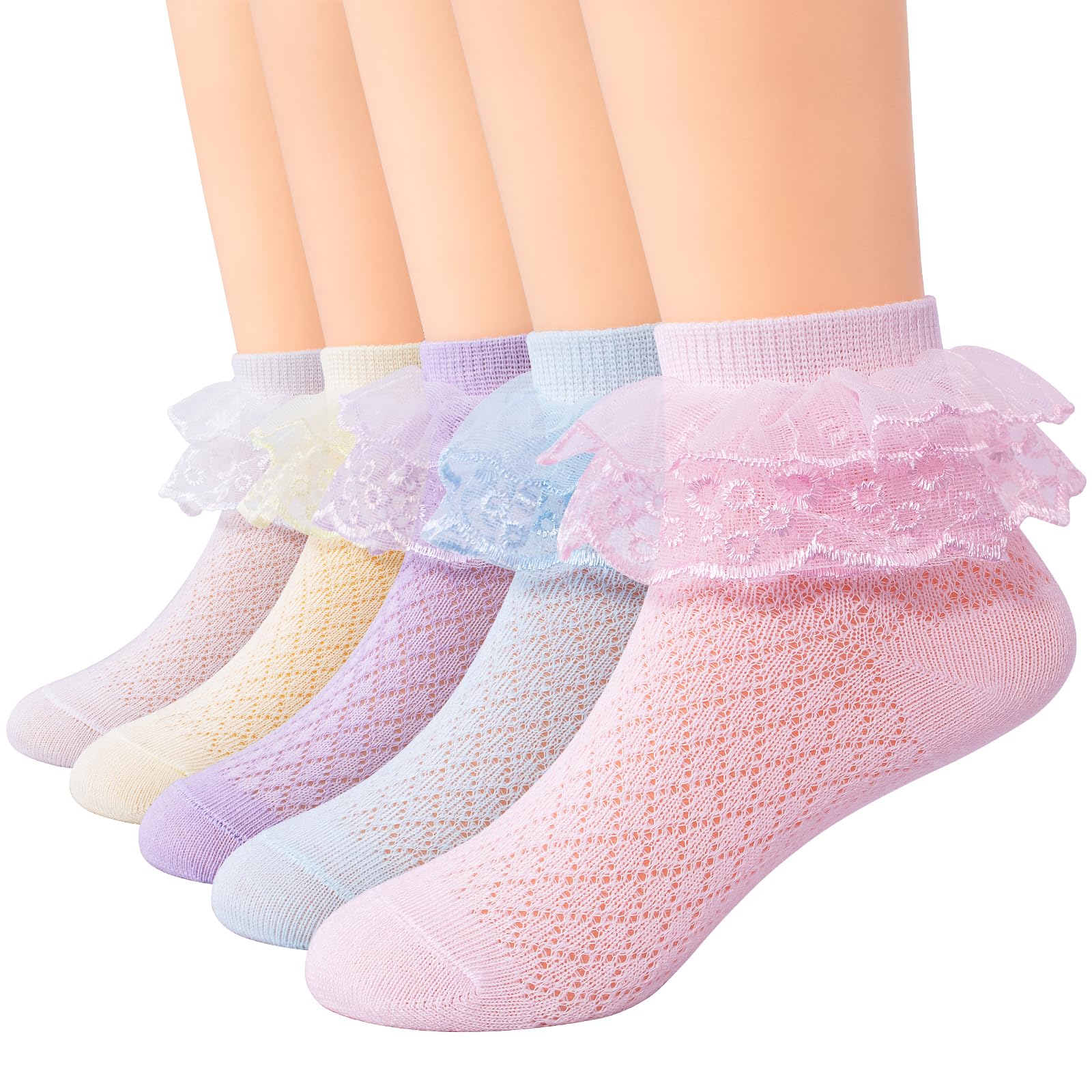 5 Paar Kleinkind Baby Mädchen Rüschen Spitze Socken Ösen Mesh Baumwolle Rüschen Knöchel Weiches Kleid Kinder Prinzessin Socken 2-13T