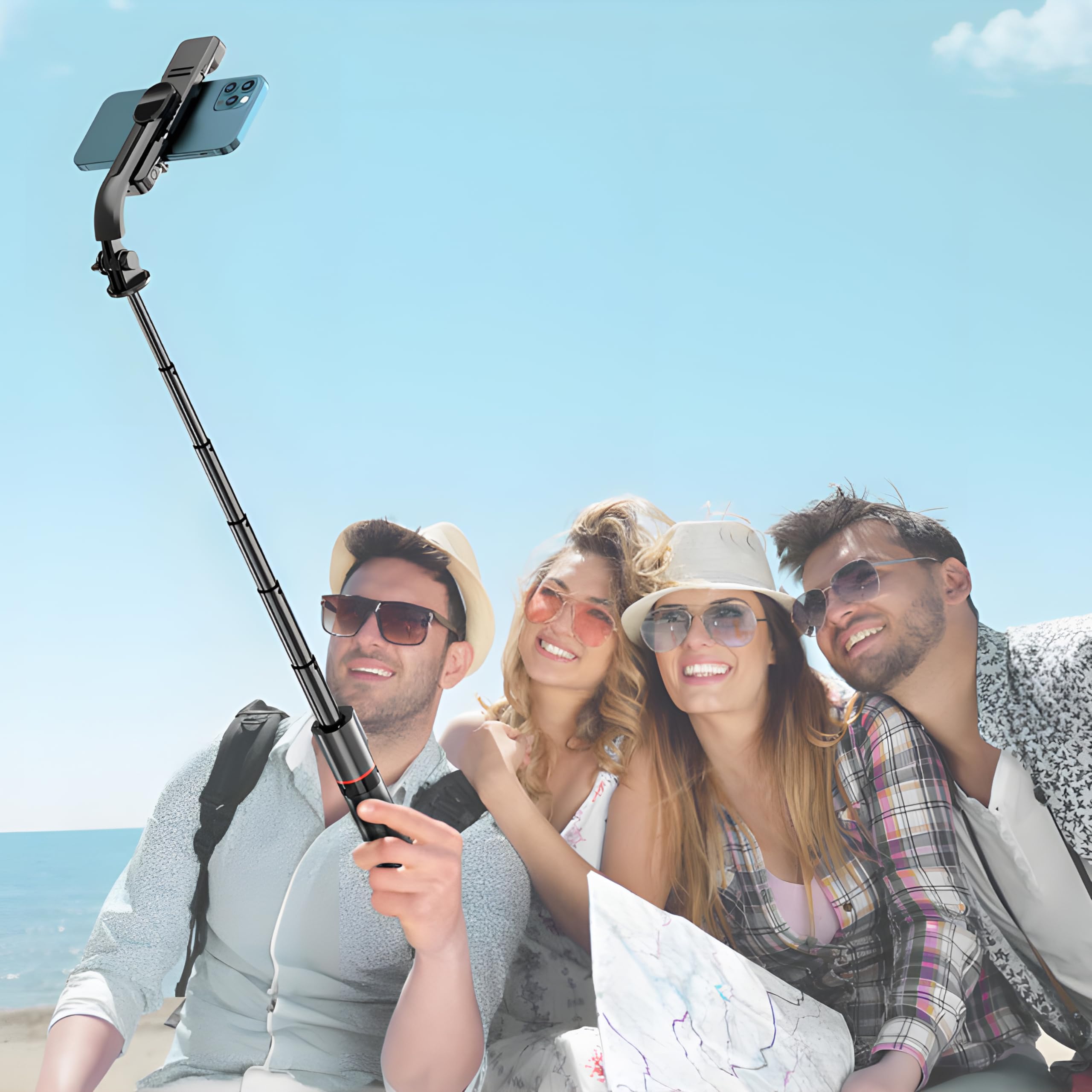 Retoo Selfie Stick 110,5 cm, statyw do telefonu, opcja Bluetooth rozszerzalny lampa 3 w 1 do telefon komórkowy drążek teleskopowy, statyw podróżny do selfie/wideo