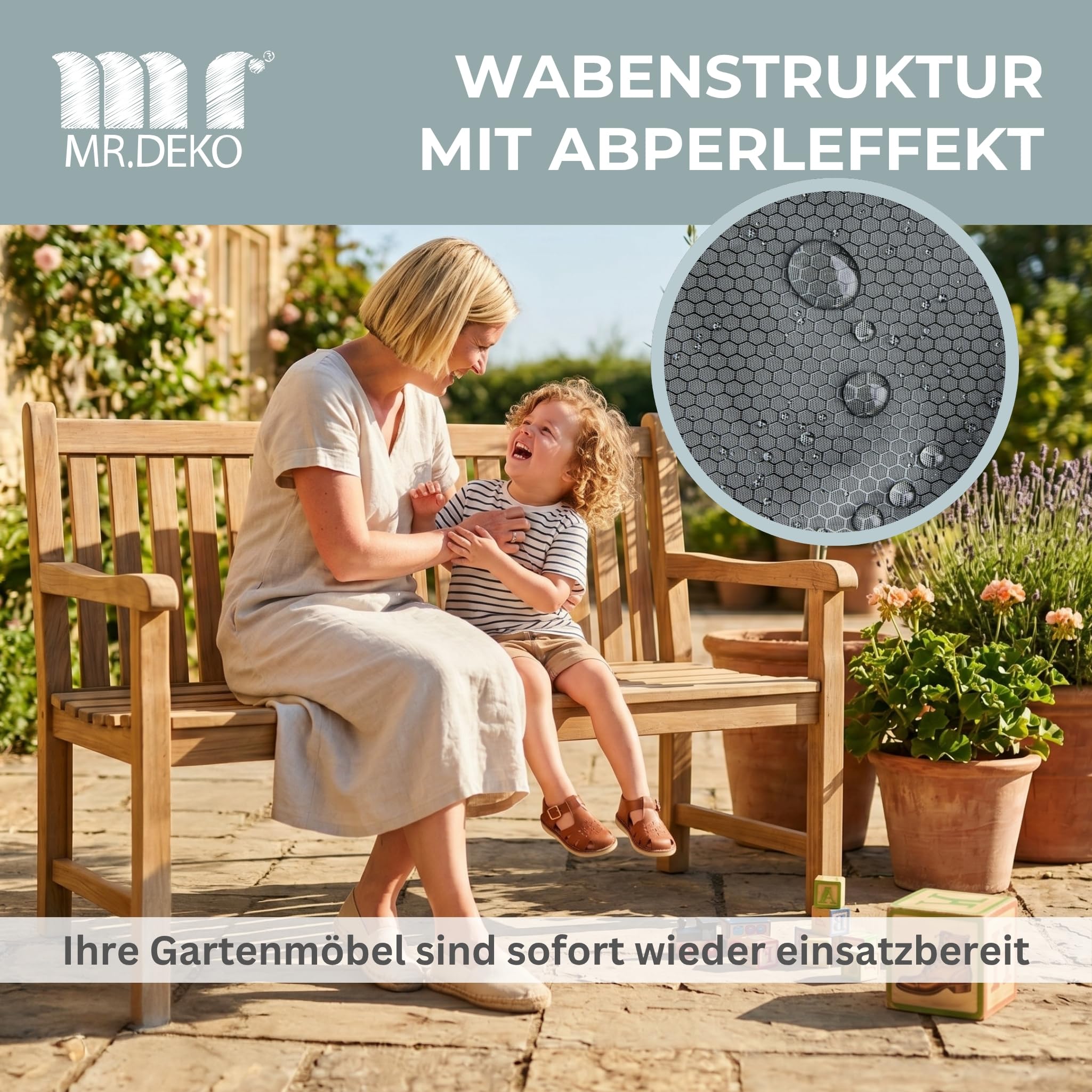 MR. DEKO Schutzhülle Gartenbank 2 Sitzer 130cm Aero Protect Dunkelgrau | Abdeckhaube Gartenmöbel Atmungsaktiv | Schutzhaube Reißfest | Abdeckung Bank Outdoor UV-beständig
