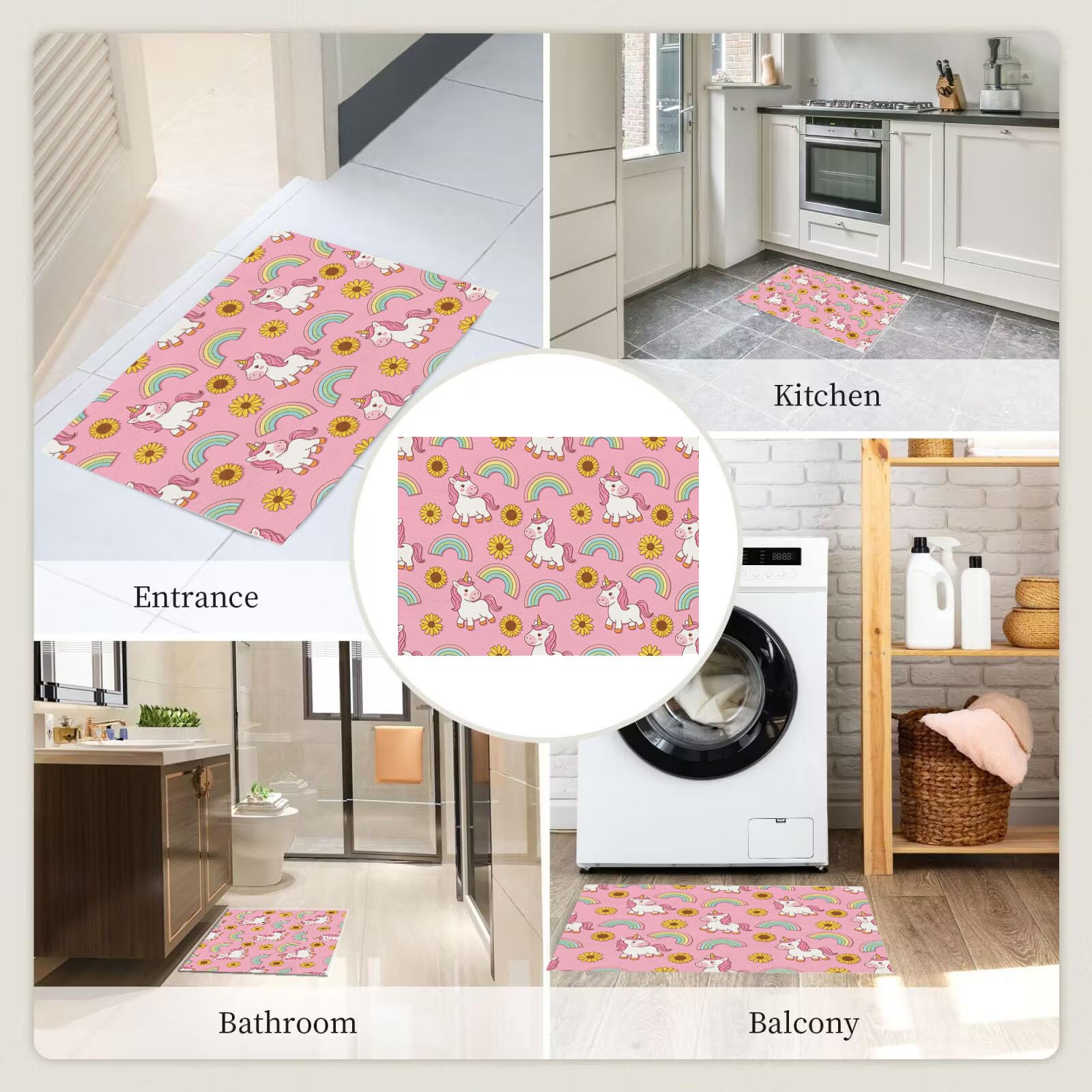 Fussmatte Innen 80X120Cm Rosa Niedliches Regenbogeneinhorn Fußmatte Innen rutschfeste Für Hund Eingang Badematte Zeichentricktiere Waschbar Schmutzfangmatte Fussmatten Haustür Türmatte