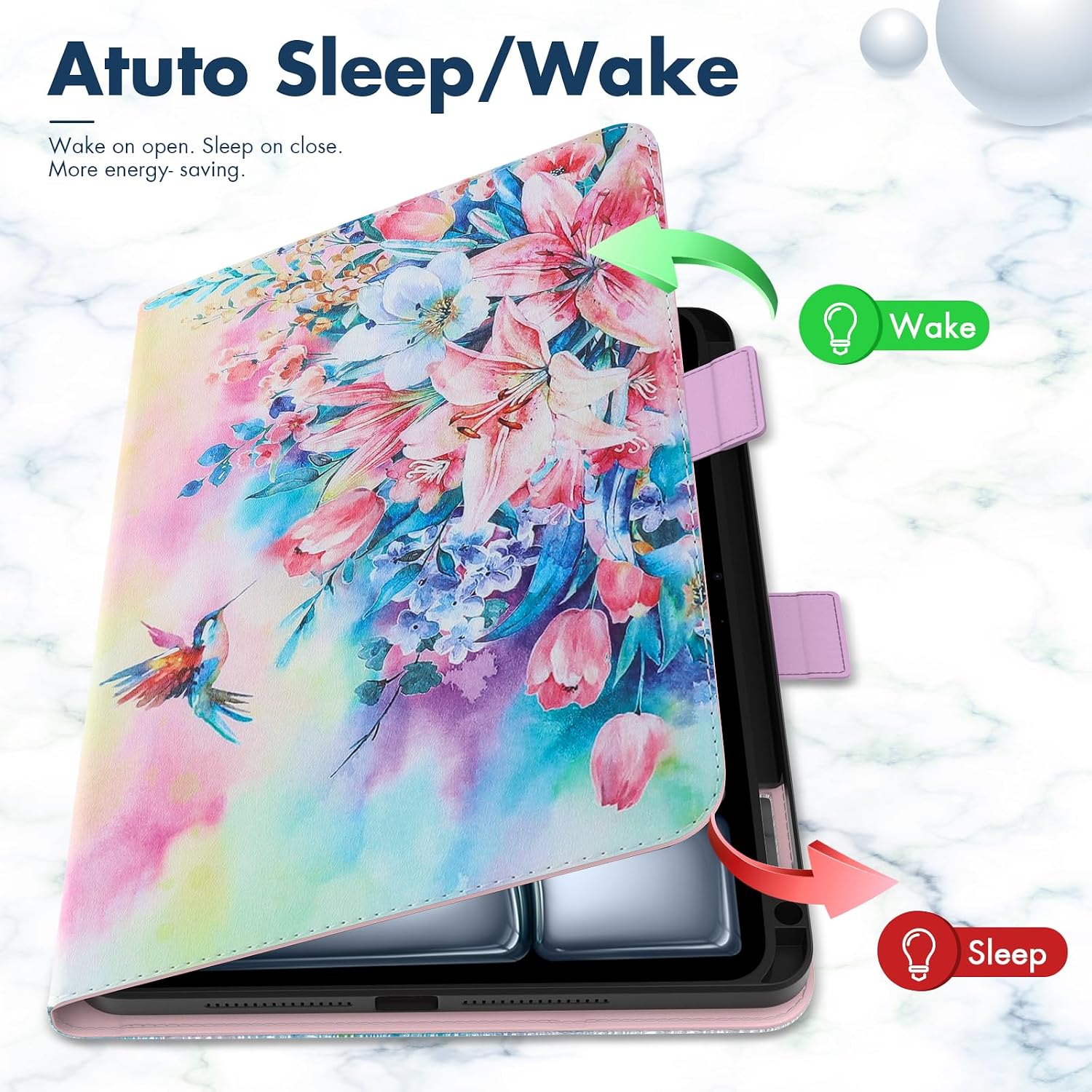 Dteck for iPad Air 13-inch Case 2024,iPad Case 12.9" Pro 6th/5th/4th/3rd Gen 2022/2021/2020/2018,Premium PU Leather Folio Stand Cover with Pencil Holder Auto Wake/Sleep Protective Cases,Hummingbirds image 2