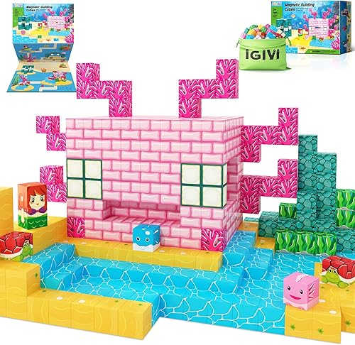 IGIVI Bloques magnéticos Juego de imanes para construir minas y océanos, imanes de construcción para niños de 3 a 5 4 a 8 años, juguetes