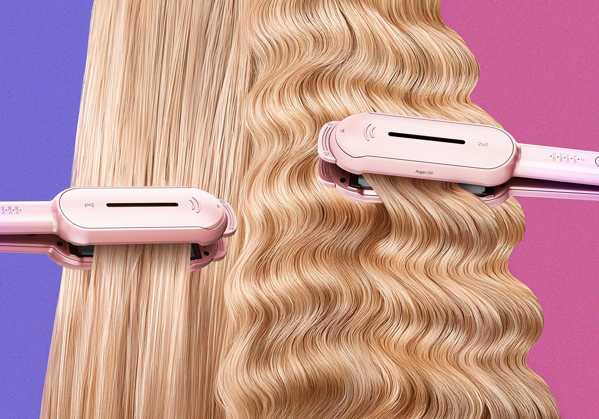 GRUNDIG HS 8331 BotanikaTwist 2 in 1 Hair Styler, piastre rotanti per lisciare e styling, tempo di riscaldamento rapido, regolabile da 150 °C a 210 °C, rivestimento in ceramica con olio di argan, rosa