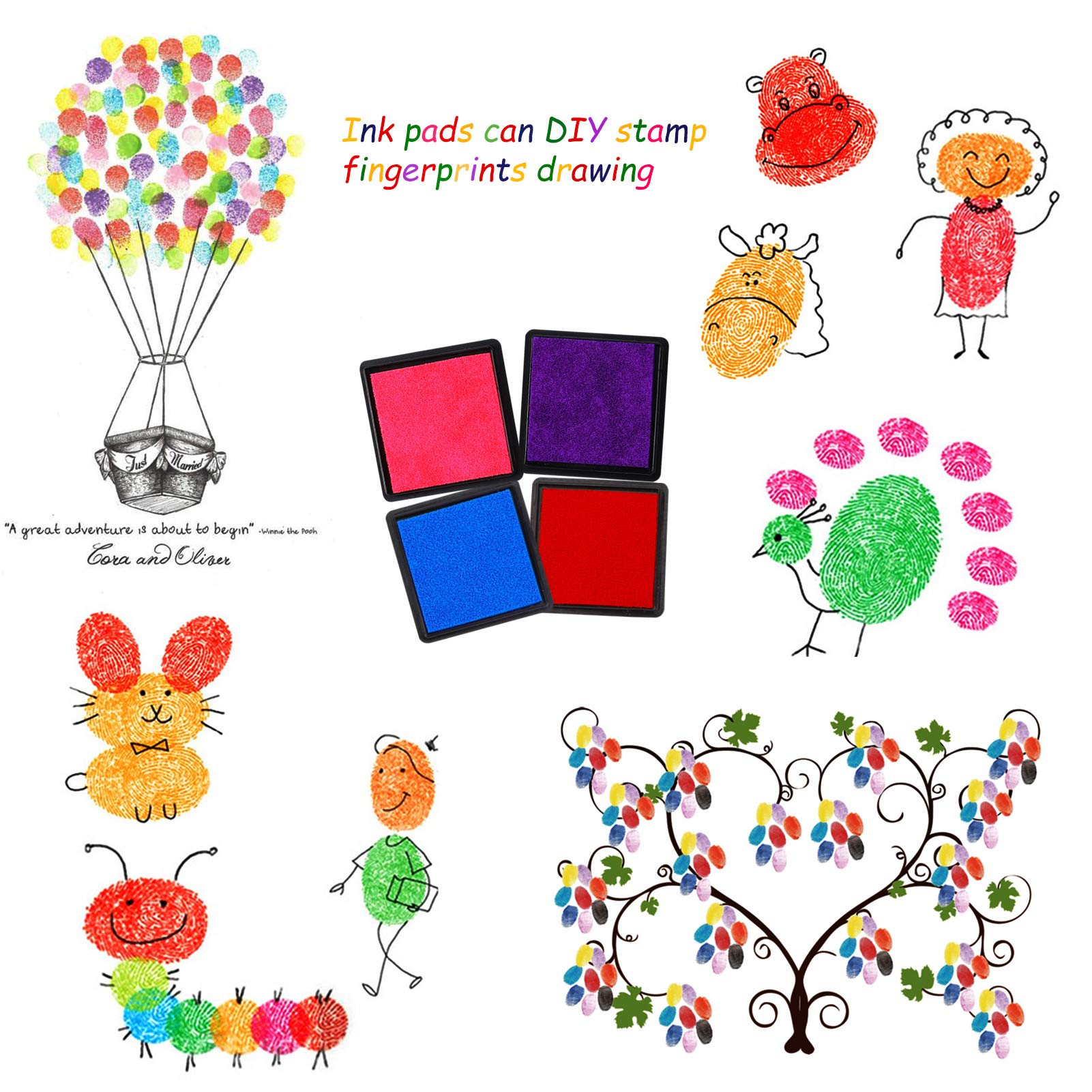 HOWAF 16 Madera Sellos para Niñas Niños Manualidades con Almohadilla de Tinta 4, Unicornio Sirena Princesa Corazón Arcoíris Mariposa Sellos para Niña Bricolaje Scrapbooking Tarjeta Impermeables Regalo