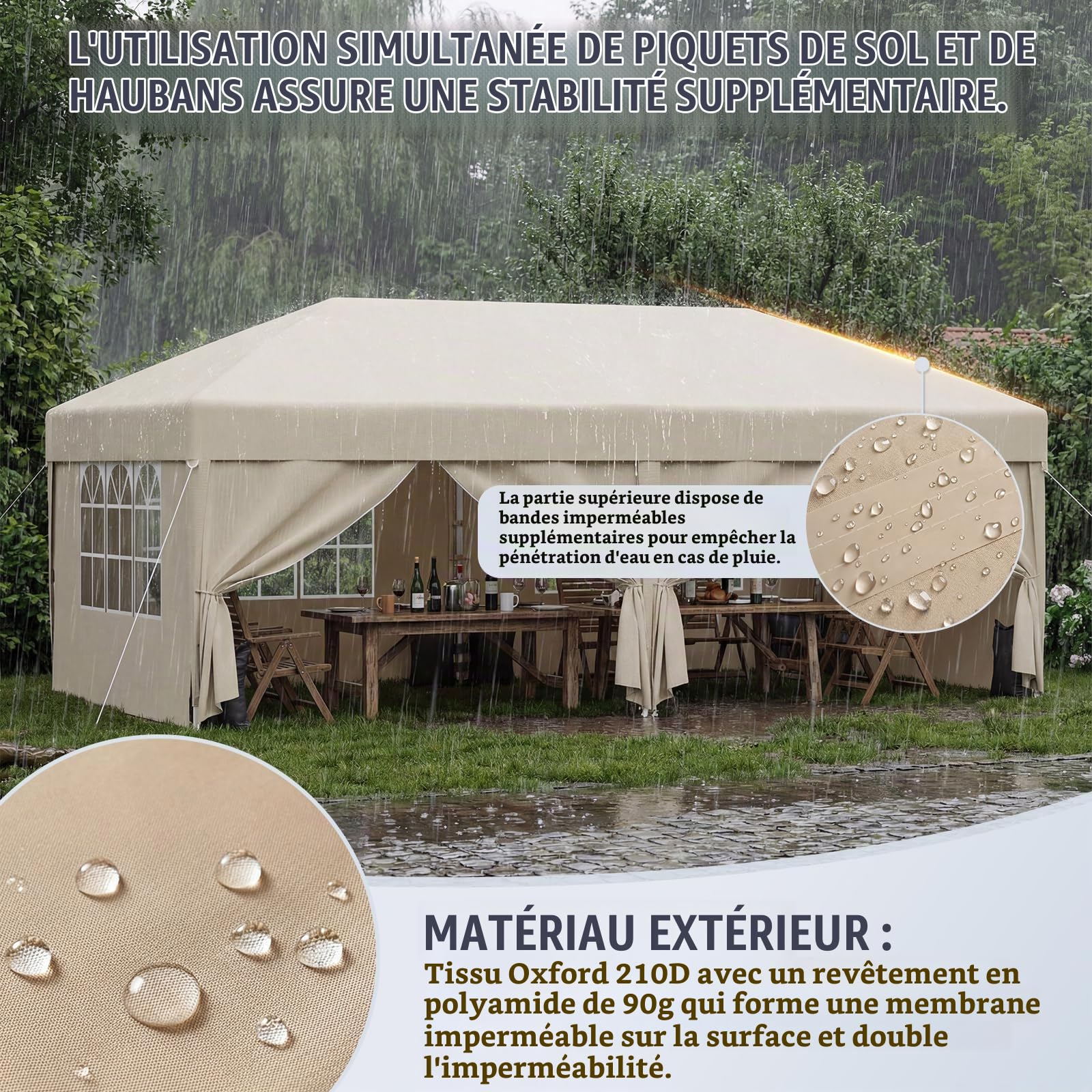 JUMMICO Tonnelle Pavillon Pliable 3x6m à Montage Rapide｜Assemblage en 5 Minutes｜Hauteur Réglable & 10cm Plus Haut｜Stable au Vent & Imperméable｜pour Jardin, Camping & Fêtes Beige