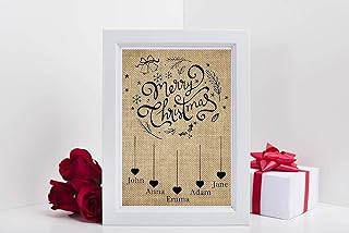 Personalized Merry Christmas Sign, Burlap Merry Christmas Print with kids name - Christmas gift, holiday home decor - (Frame Not Included)