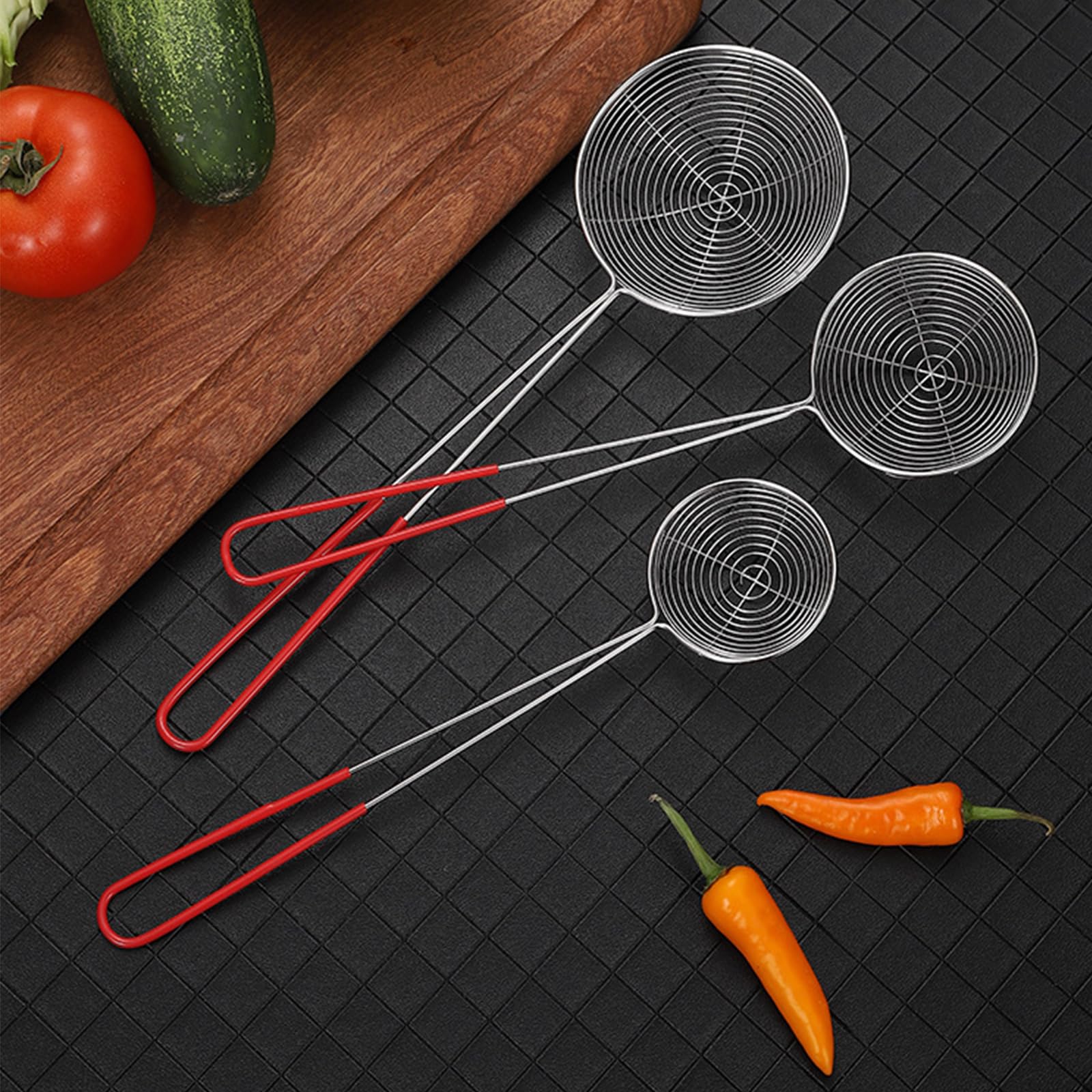Juego de 3 Coladores de Acero Inoxidable Colador de Araña Cuchara de Malla | Fabricado con Cocina Cocina Pasta Ranurada Freír, ideal para uso diario y múltiples escenarios de aplicación