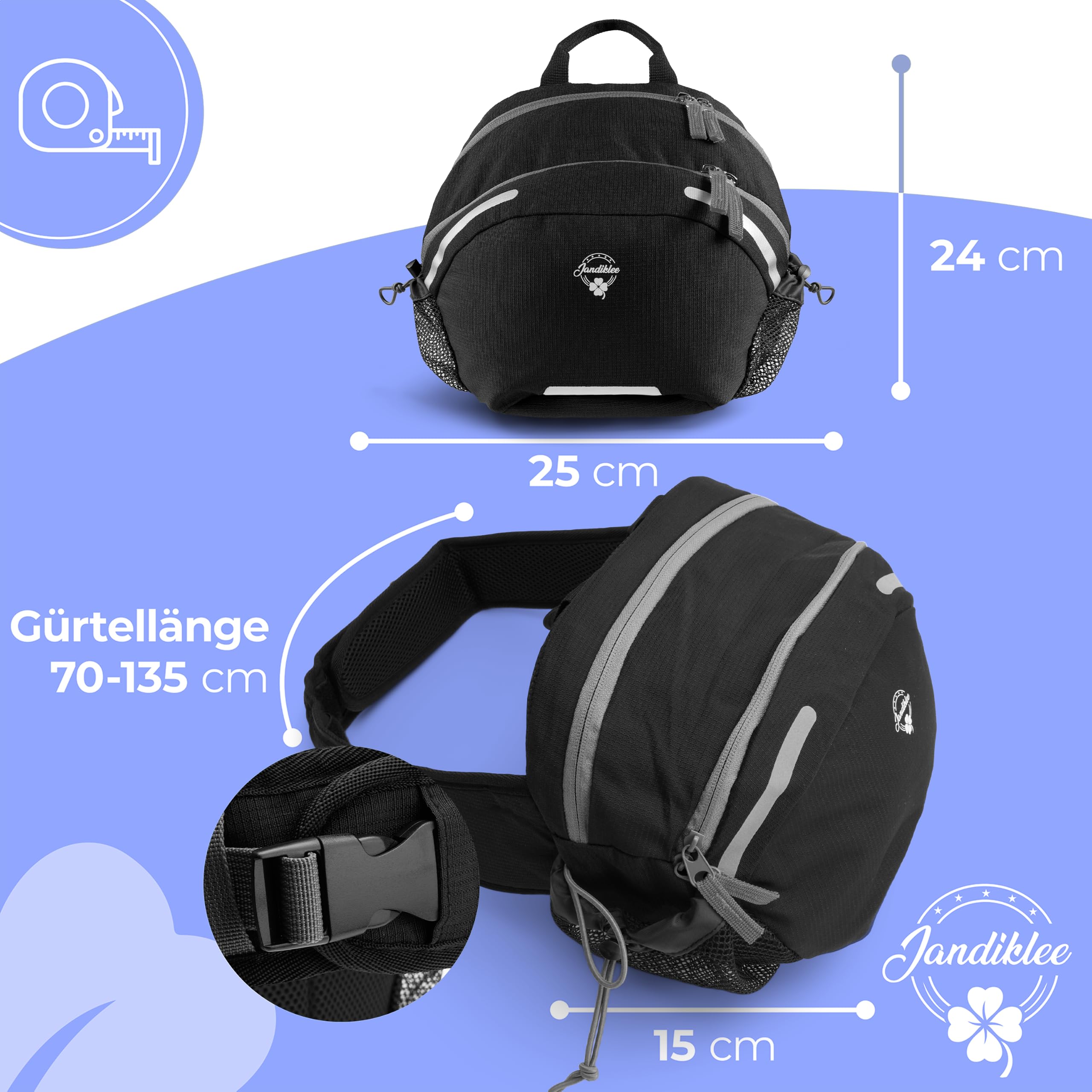 Riñonera para mujer y hombre, XXL, 9 L, con soporte para botella, para correr, para entrenamiento de perros, senderismo, bicicleta, correa acolchada (negro y gris)