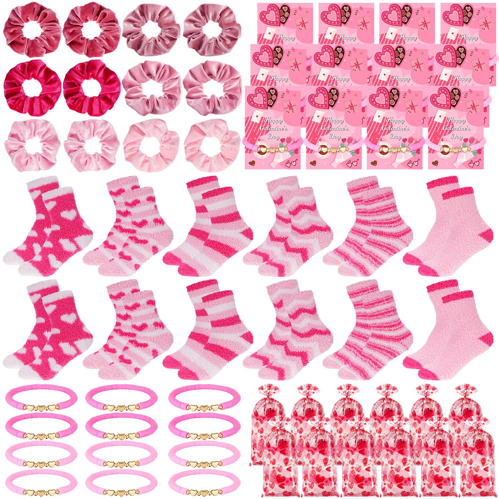Landical Galentine's Day Gift Include Velvet Hair Scrunchies Plush Socks Bracelets Greeting Cards Gift Bags for Girls Women Galentine's Day Girl's Night Bachelorette Party Supplies