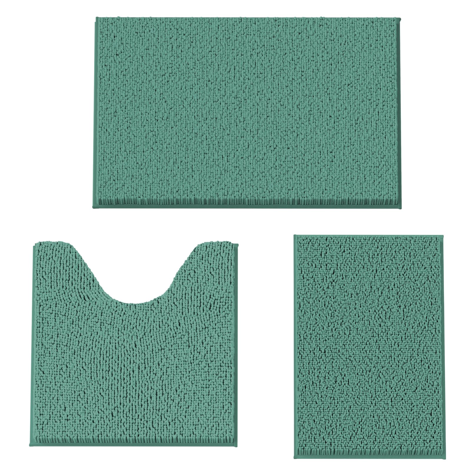 placeroom Bathroom Mat Set of 3, Bath and Toilet Mat Set,Ultra Soft Chenille Bath Mat Non Slip,Bath Mat Sets 3 Piece Washable,Super-Absorbent Bath(Dark Green bath set) — image 1