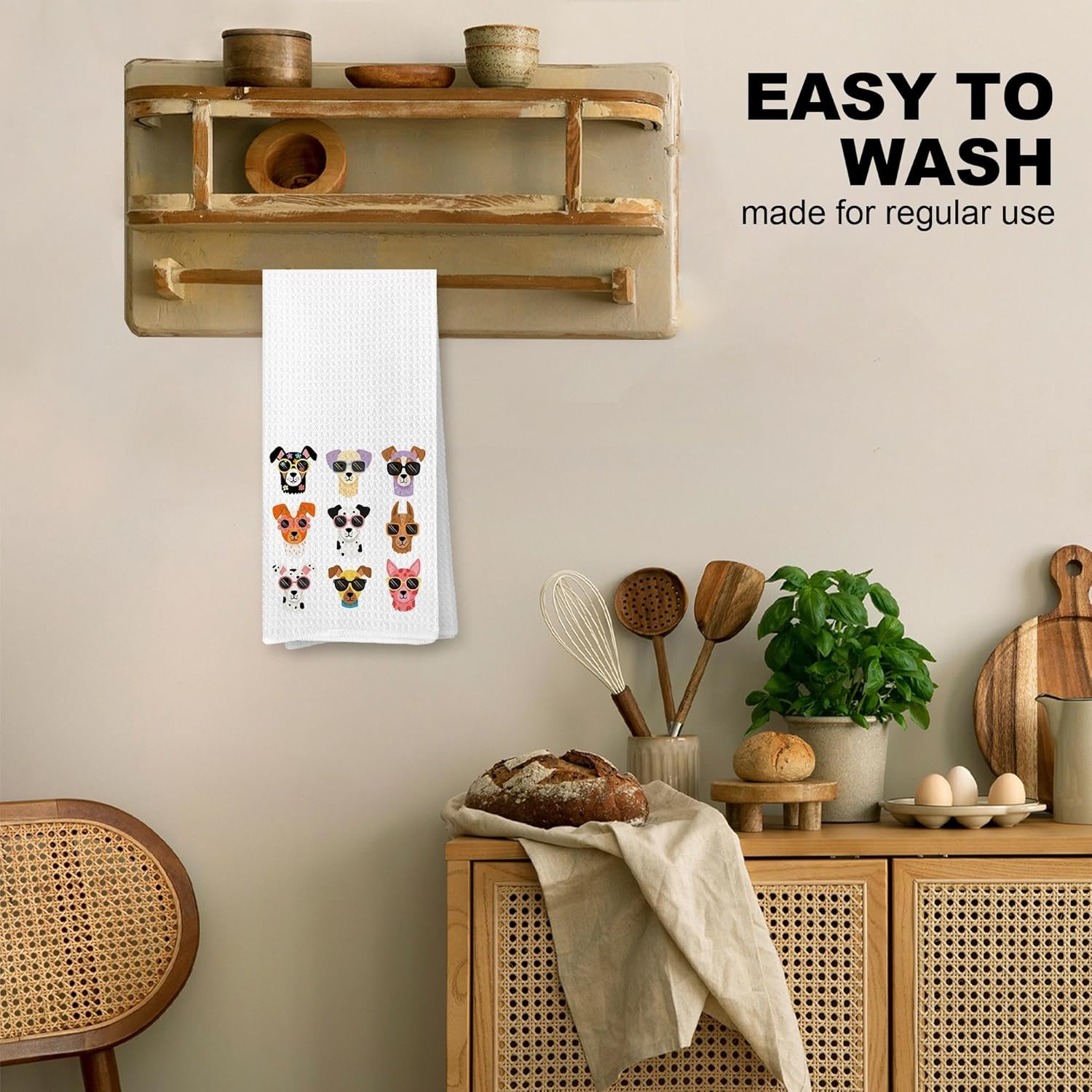 Colorful Funny Dogs Kitchen Towels,Dog Lover Gifts for Women Men, Trendy Cool Puppy Dish Tea Towels for Kitchen Decor, Dog Wearing Glasses Decorative Hand Towel for Bathroom, 16x24 Inches - Image 3