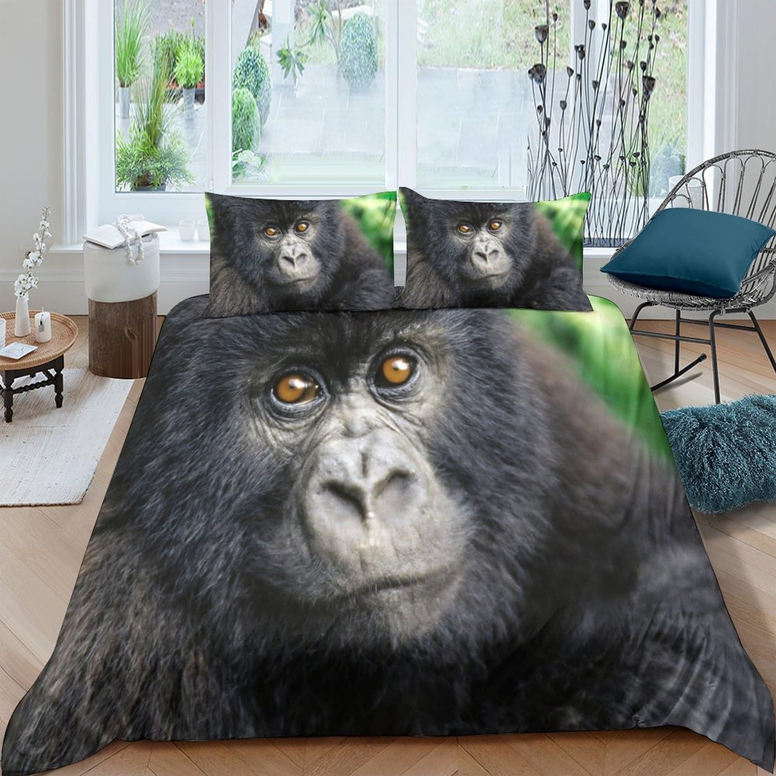 Ctjqhvkz Style-7 Gorilla Face Fitted Sheet 3D Printed Microfiber Black Animal Art Mattress Cover For Bedroom Dorm Decor Anti-Slip Washable Single（135X200cm）