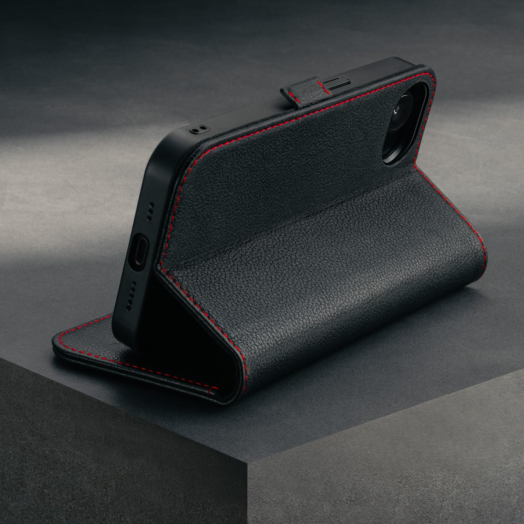 TORRO iPhone16Pro 手帳型 本革スマホケース black/red iPhone 16 Pro Leather Flip Wallet Case (MagSafe Charging) – TORRO USA