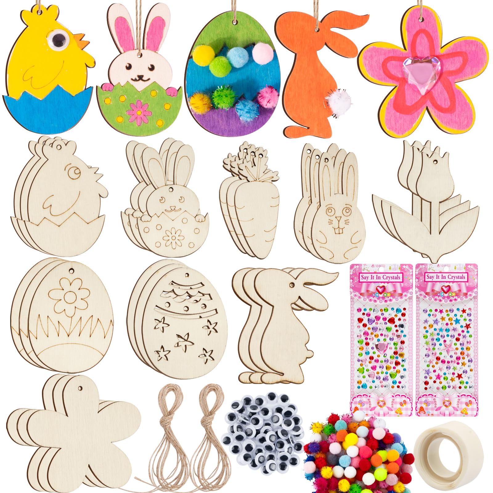 Kit Decorazioni Pasquali Legno - 60 Pezzi Non Finiti Con Colori E Nastri | Fai-Da-Te Per Bambini E Adulti - Foto 9