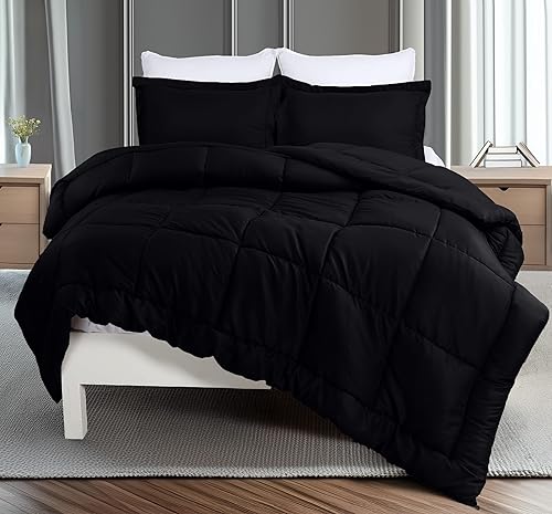 Utopia Bedding Juego de edredón King – Juego de edredón negro de 3 piezas tamaño King – El relleno de edredón alternativo incluye 1 edredón para