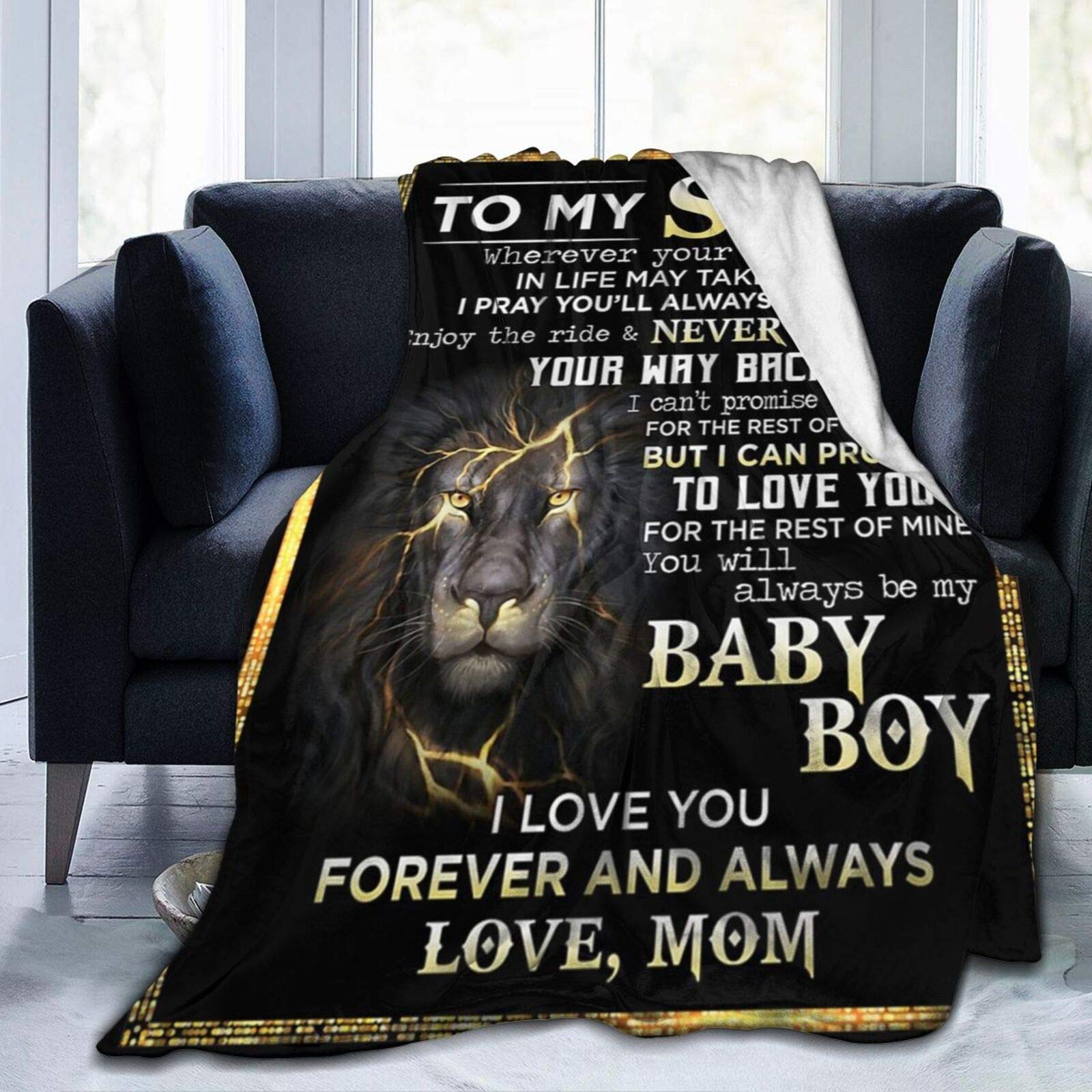 CHILL·TEK Blanket to My Son Love from Mom Fleece Blanket Super Soft Throw Blanket Comfort Warm Flannel Blanket Lightweight Durable Sofa Blanket Luxurious Bed Blanket for Son Boys Men 60"x50"