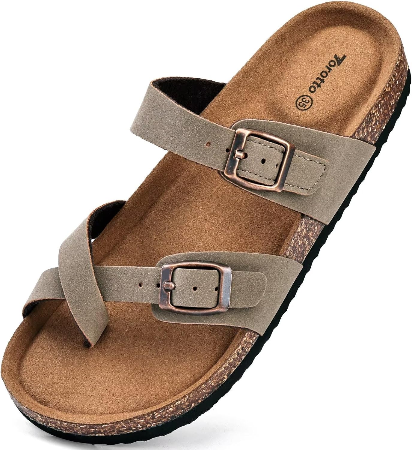 Torotto Boys Girls Sandals with Cork Footbed Adjustable Buckle Casual Flip Flops Sandals Open Toes Flat for Kids Toddler - Image 4