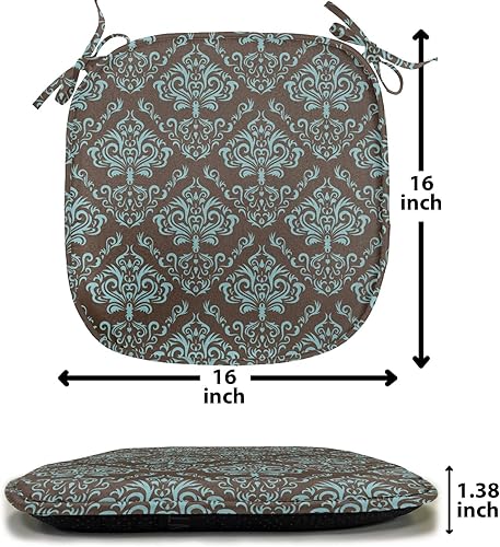 Vista 57 de Lunarable Orient - Cojín de asiento para silla, curlicues florales orientales con elementos artísticos venecianos, hojas de follaje, damasco a