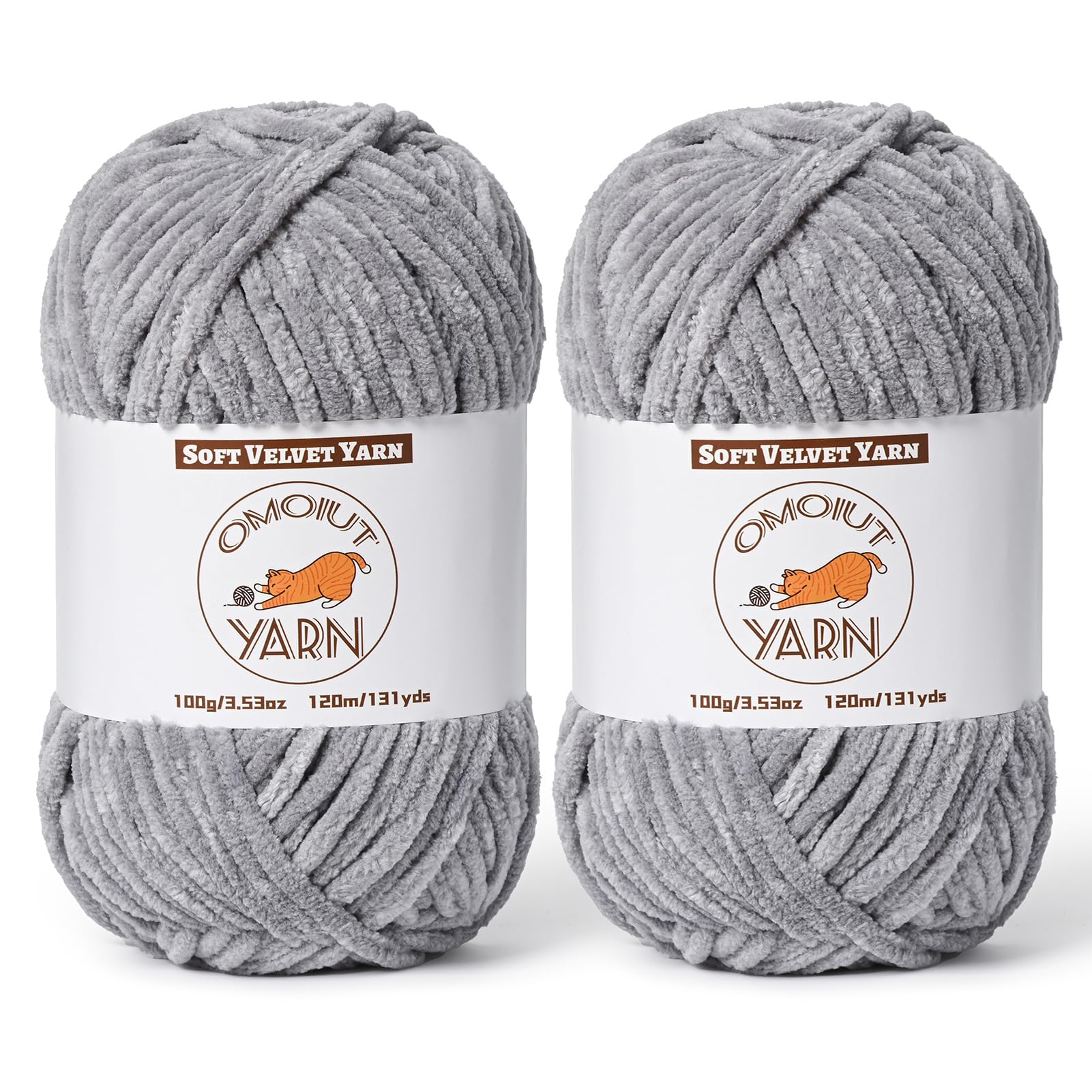 2 Pack Grayish Fluffy Velvet Yarn for Crocheting, Chunky Chenille Baby Blanket Yarn for Crochet, Soft Fuzzy Puzzle Yarn for Knitting, (100g/3.53oz Each) Bulky Thick Amigurumi Crochet Yarns