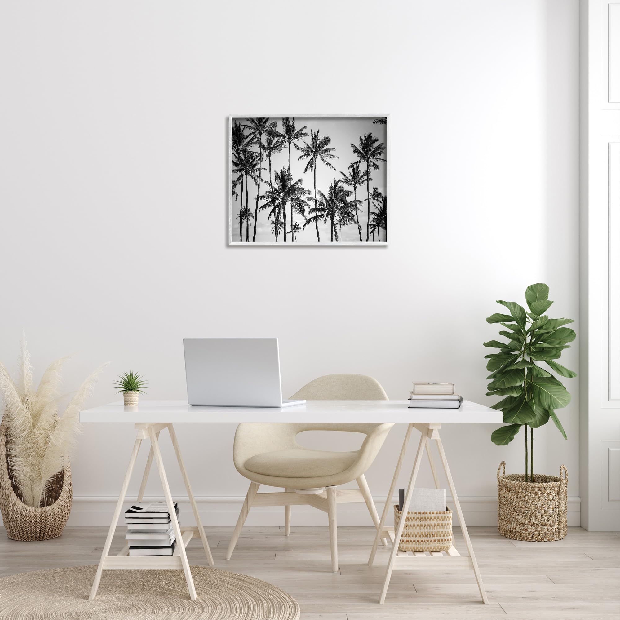 Stupell Industries Palm Trees Skyline Black and White Photography ...