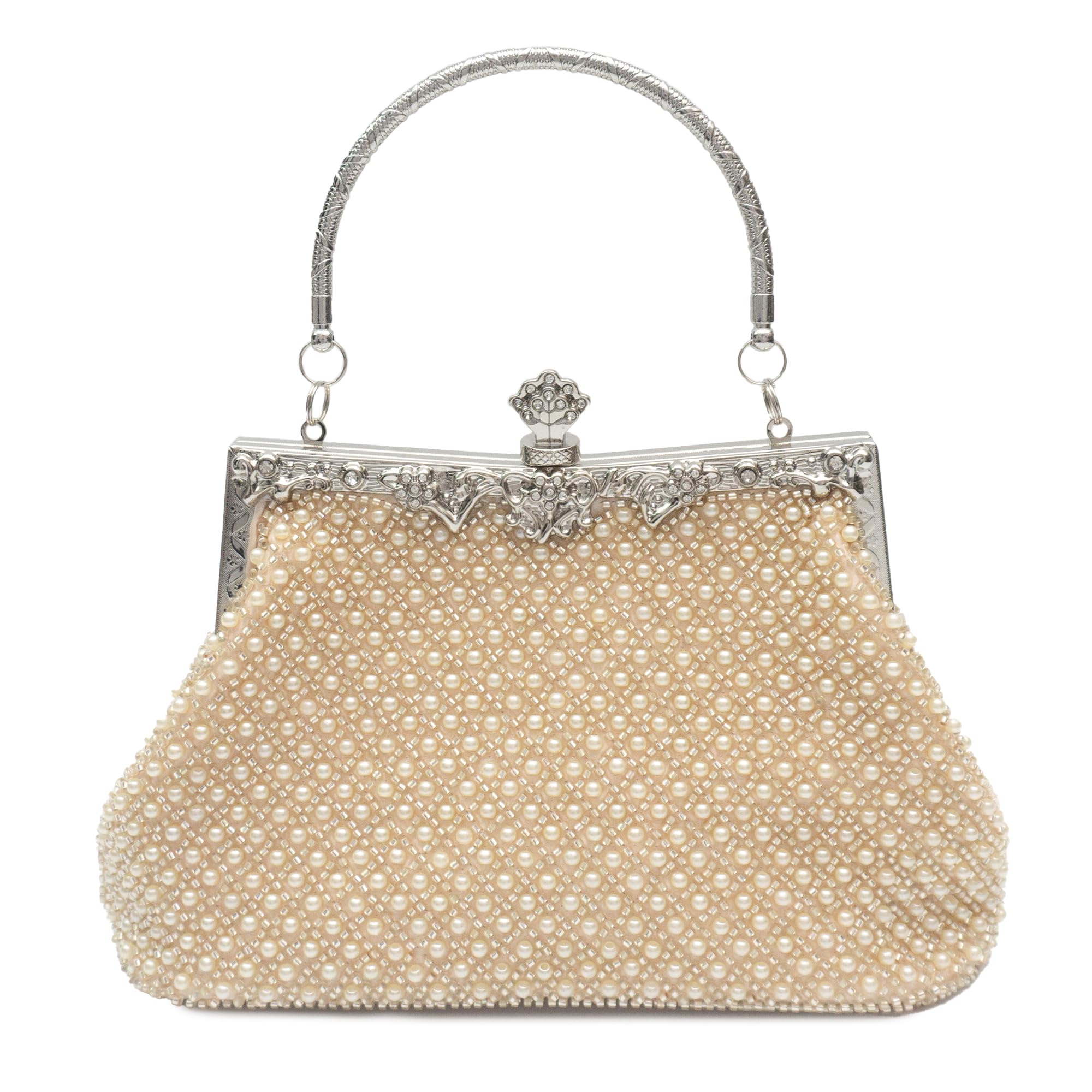 lapulio 1920s Vintage Style Solid Color Beaded Evening Bag Simple Elegant Women's Clutch Suitable for Weddings, Parties (Champagne)