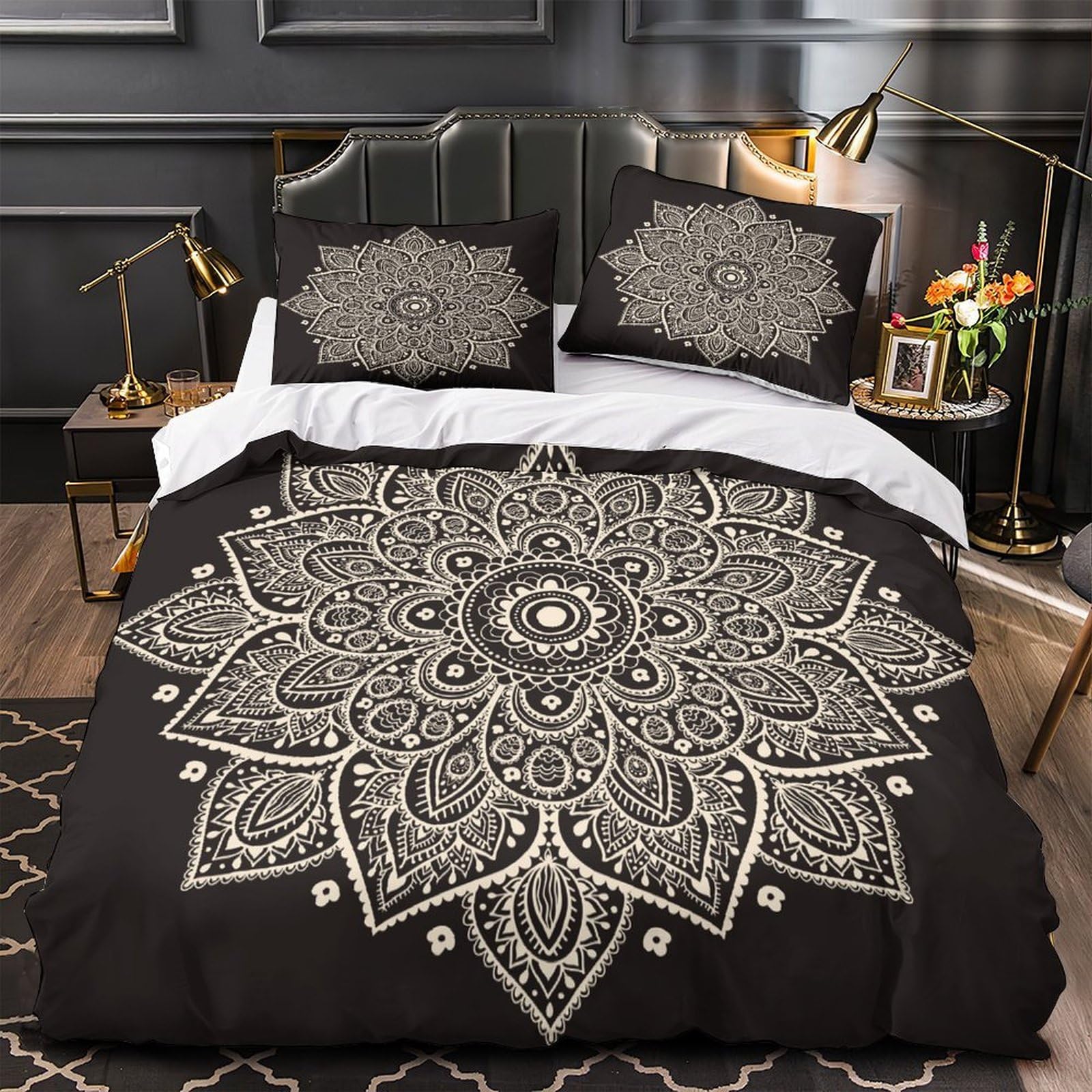 Housse de couette mandala imprimé 3D respirante et anti-plis
