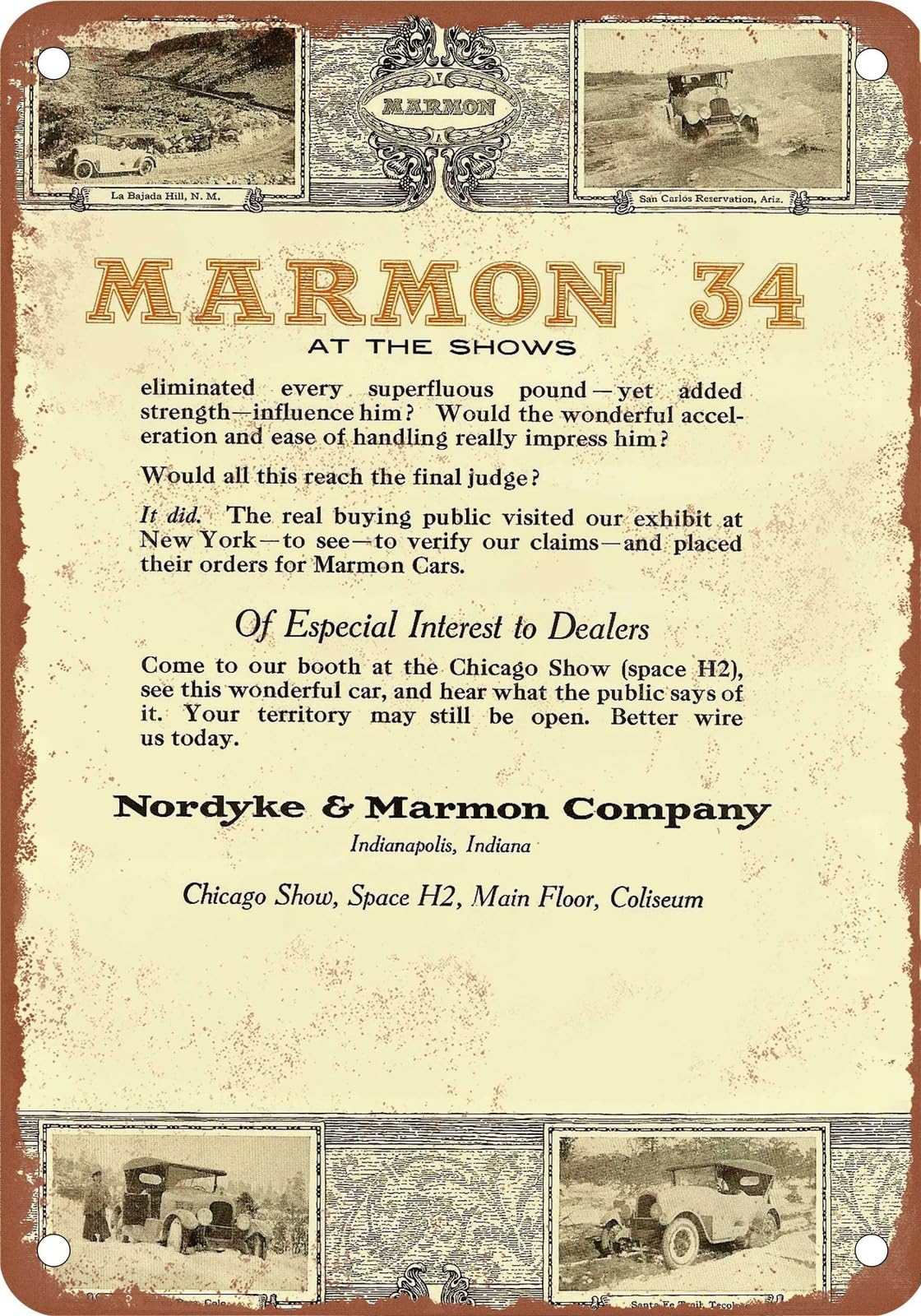 Miaomansenstore Metal Sign - 1916 Marmon Vintage Ad 01 - Old Retro Rusty Look Home Decor