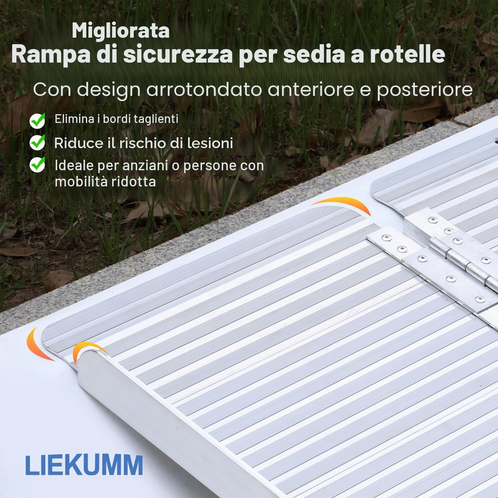LIEKUMM, rampa pieghevole per sedia a rotelle, 120 cm, per casa, gradini, scale, handicap, porte, per diversamente abili, per porte, per fino a 300 kg (MR607-4)