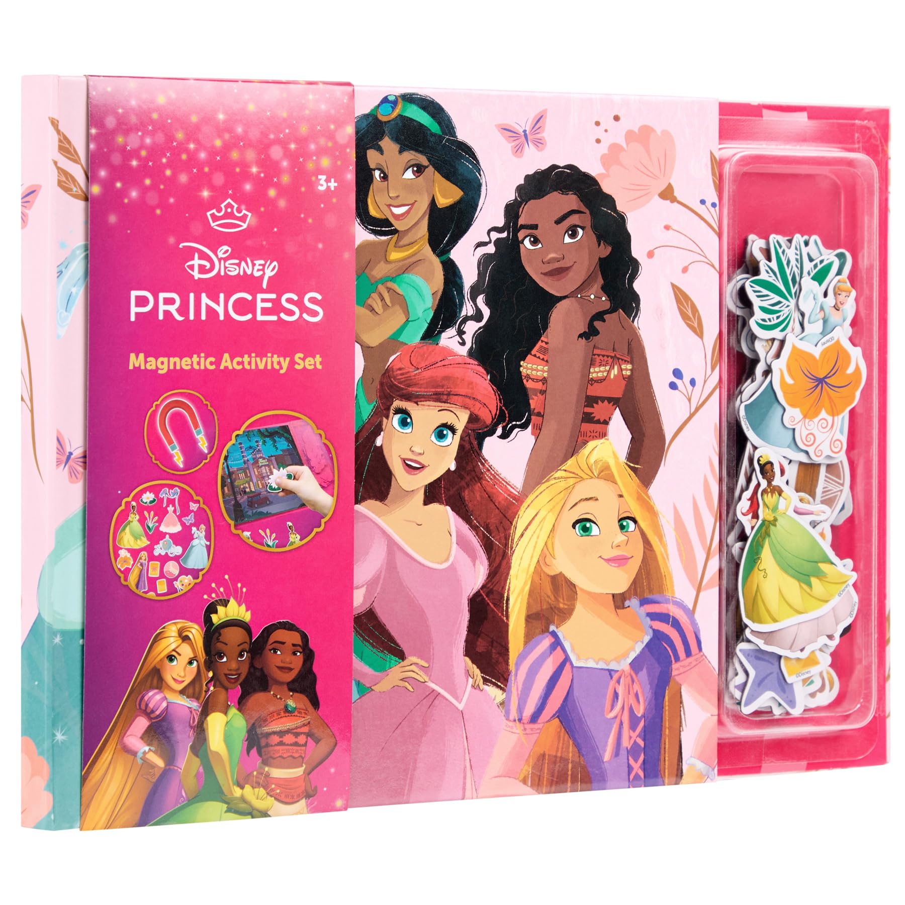 Disney Princess Magnetyczna książka dla dzieci, 40 figurek i akcesoria, interaktywny i kreatywny poradnik, Kopciuszek, Ariel, Belle & Co (DP24358)